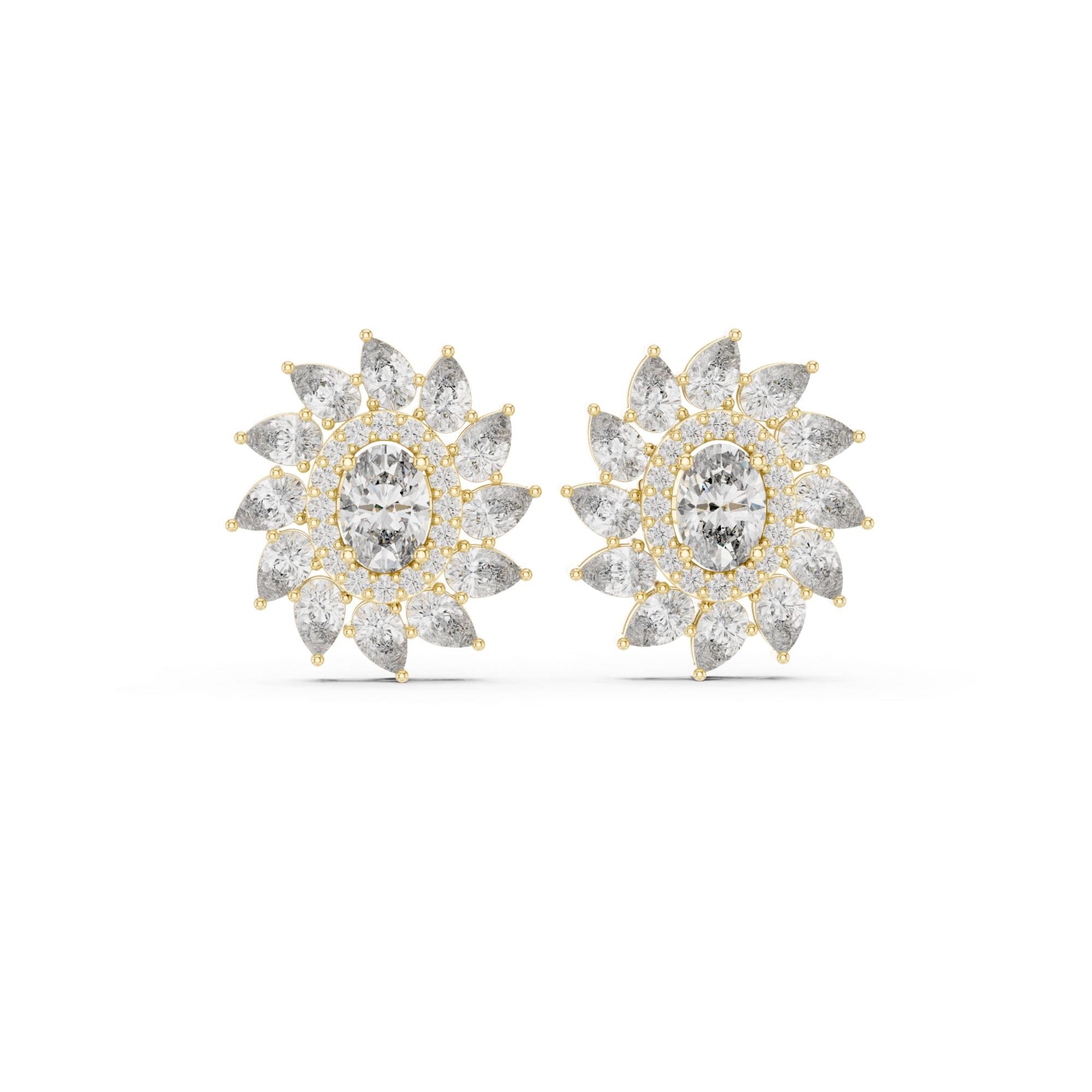 Sunflower Moissanite Earrings, Sterling Silver Starburst Art Deco Statement Bridal Jewelry