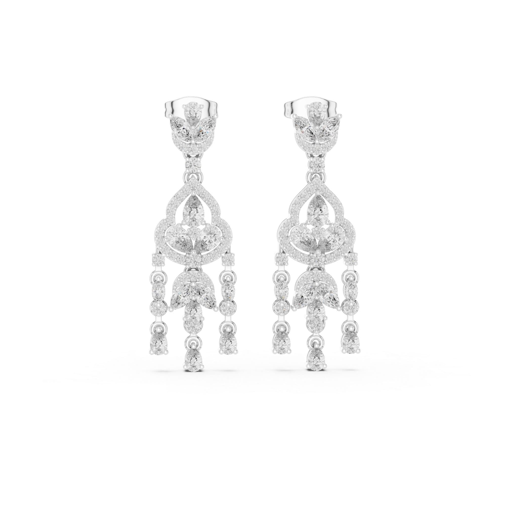 Chandelier Moissanite Earrings, Sterling Silver Dangle, Marquise Pear Cut Bridal Statement