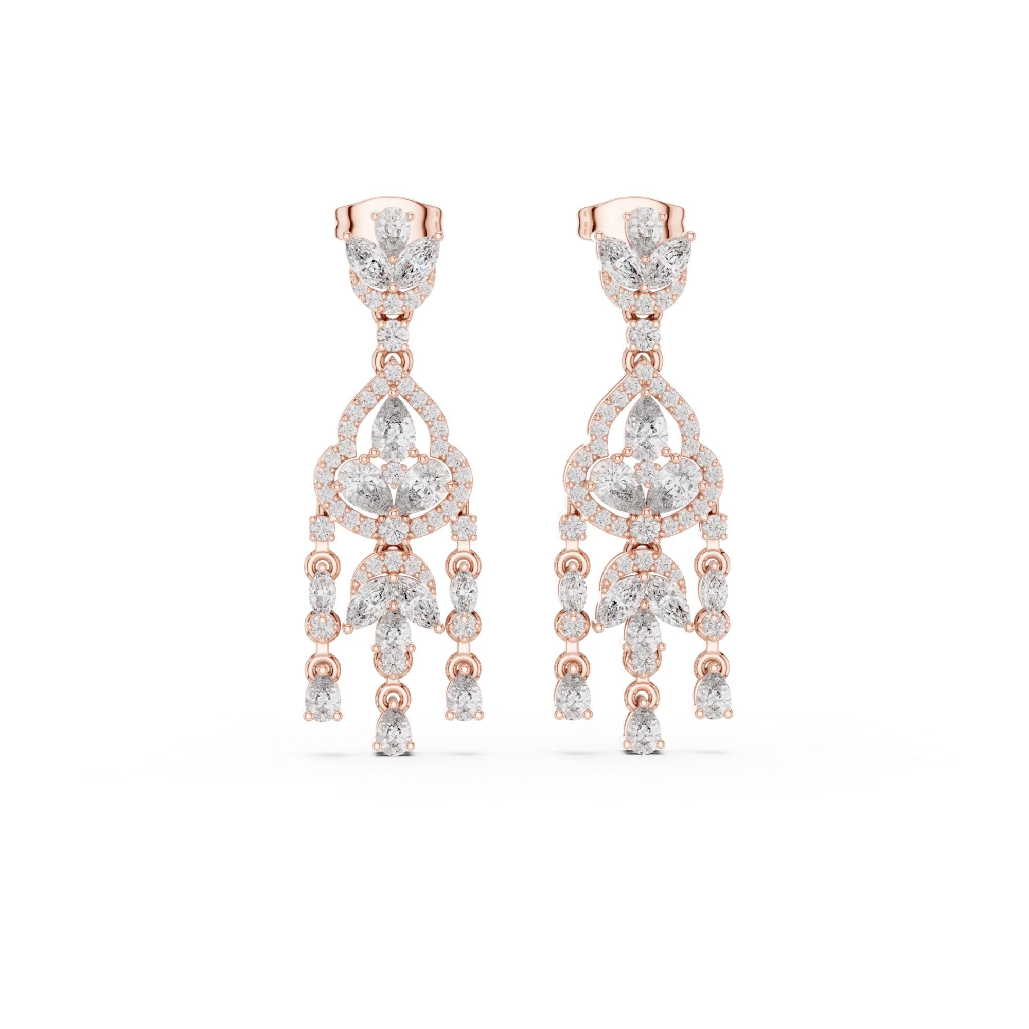 Chandelier Moissanite Earrings, Sterling Silver Dangle, Marquise Pear Cut Bridal Statement