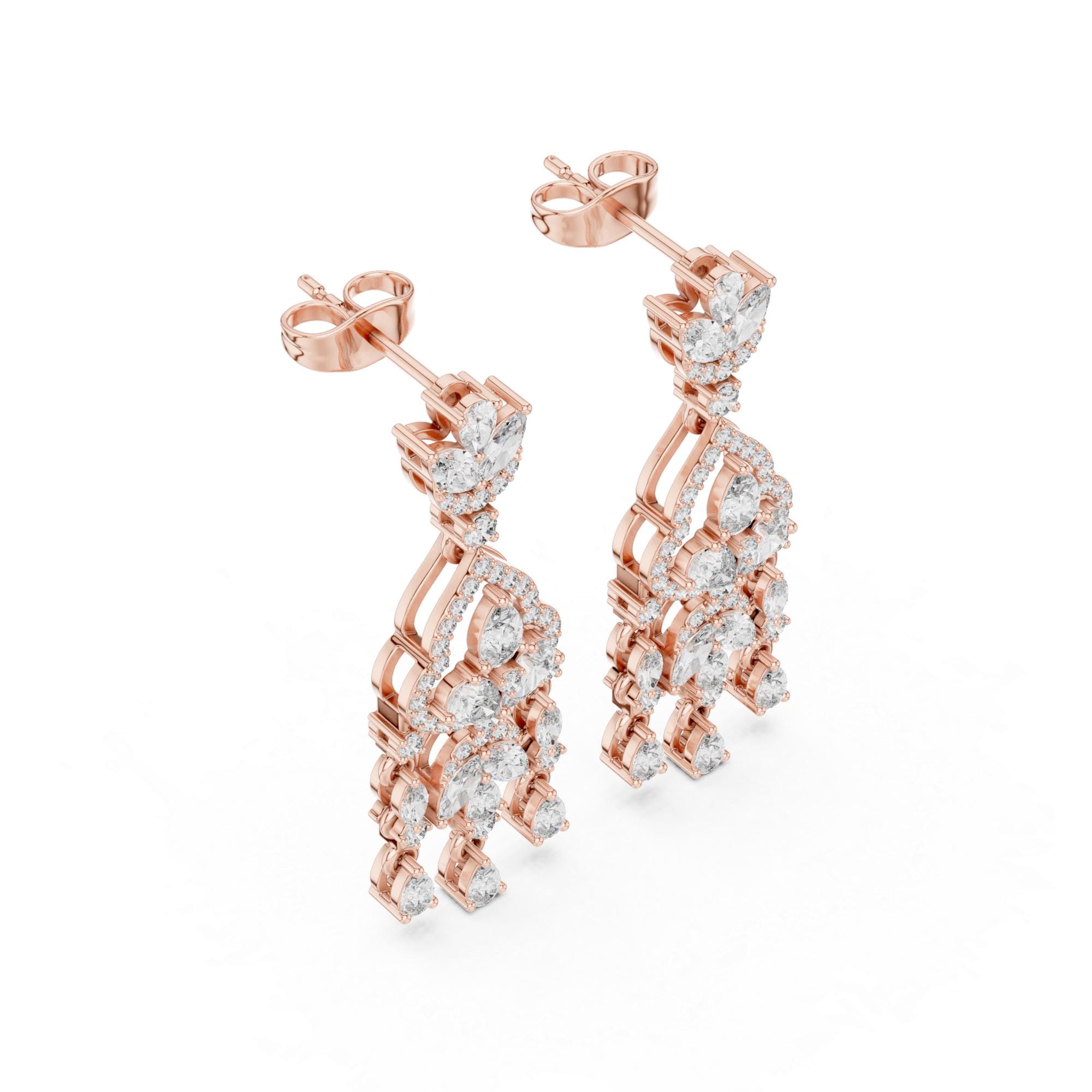Chandelier Moissanite Earrings, Sterling Silver Dangle, Marquise Pear Cut Bridal Statement