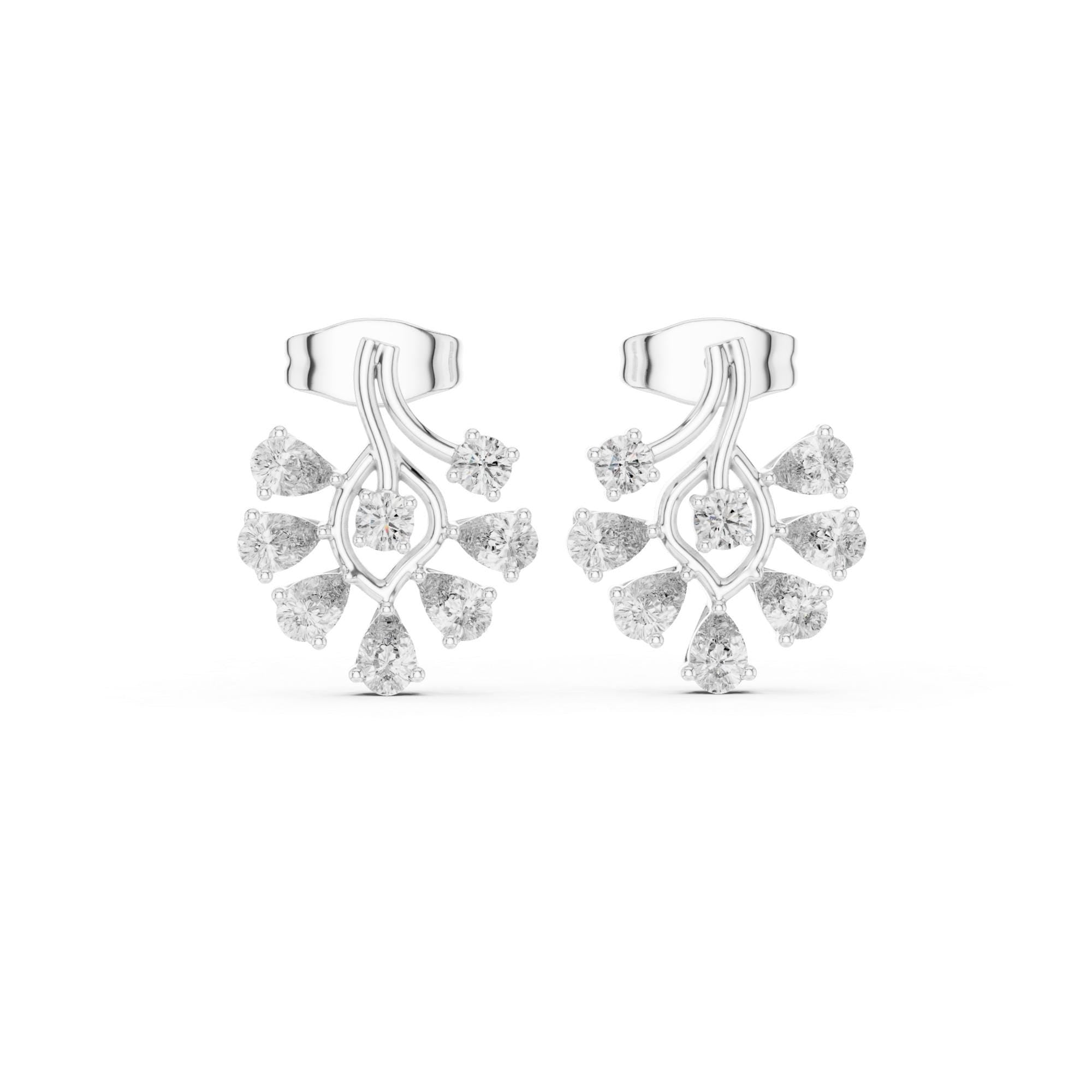 Pear Cut Moissanite Earrings, 925 Sterling Silver Ear Jackets, Modern Bridal Fan Shape