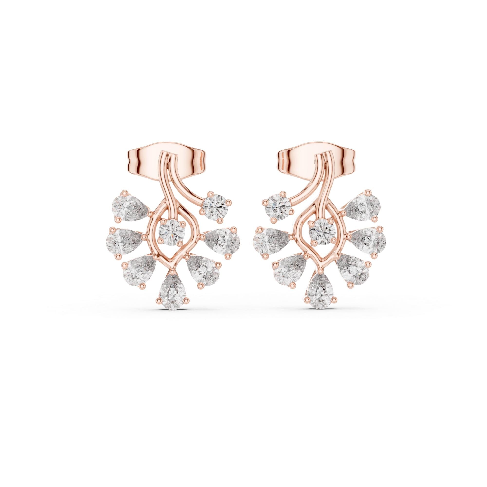 Pear Cut Moissanite Earrings, 925 Sterling Silver Ear Jackets, Modern Bridal Fan Shape