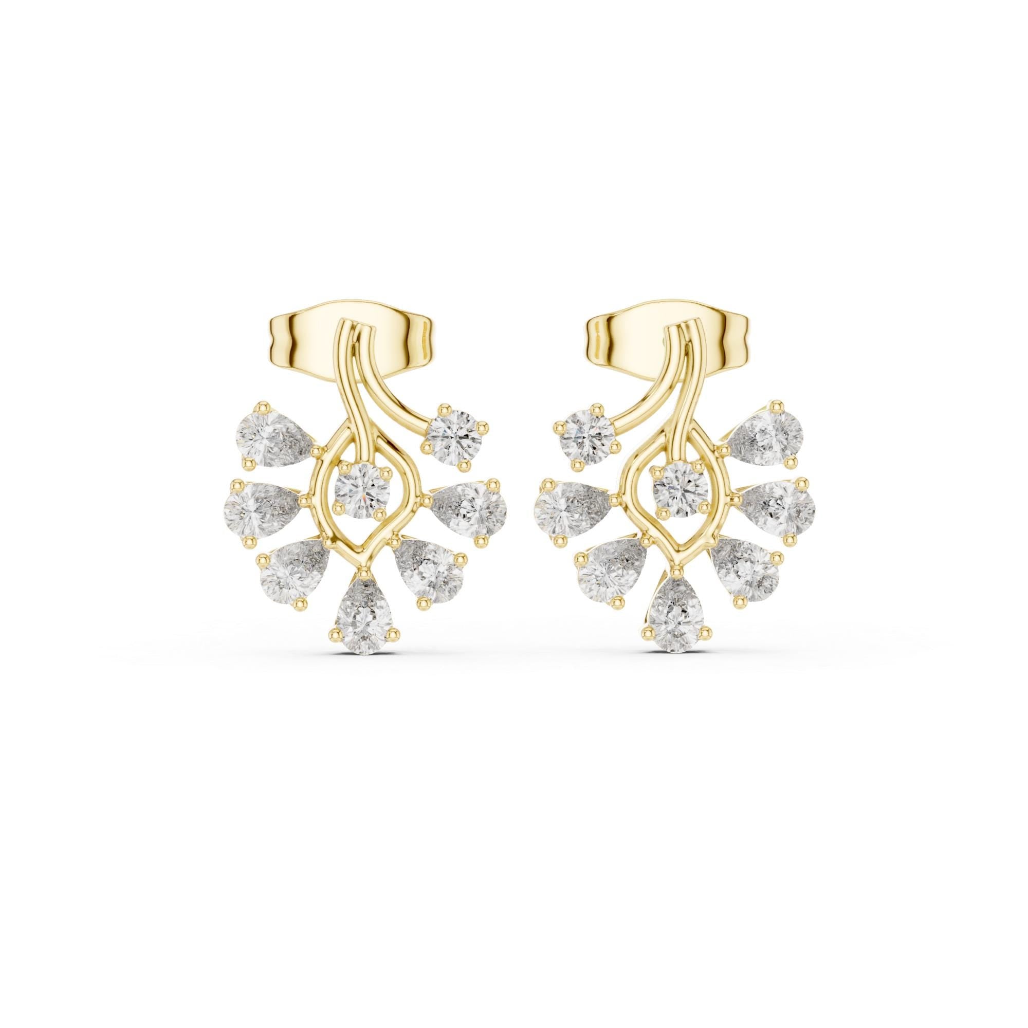 Pear Cut Moissanite Earrings, 925 Sterling Silver Ear Jackets, Modern Bridal Fan Shape