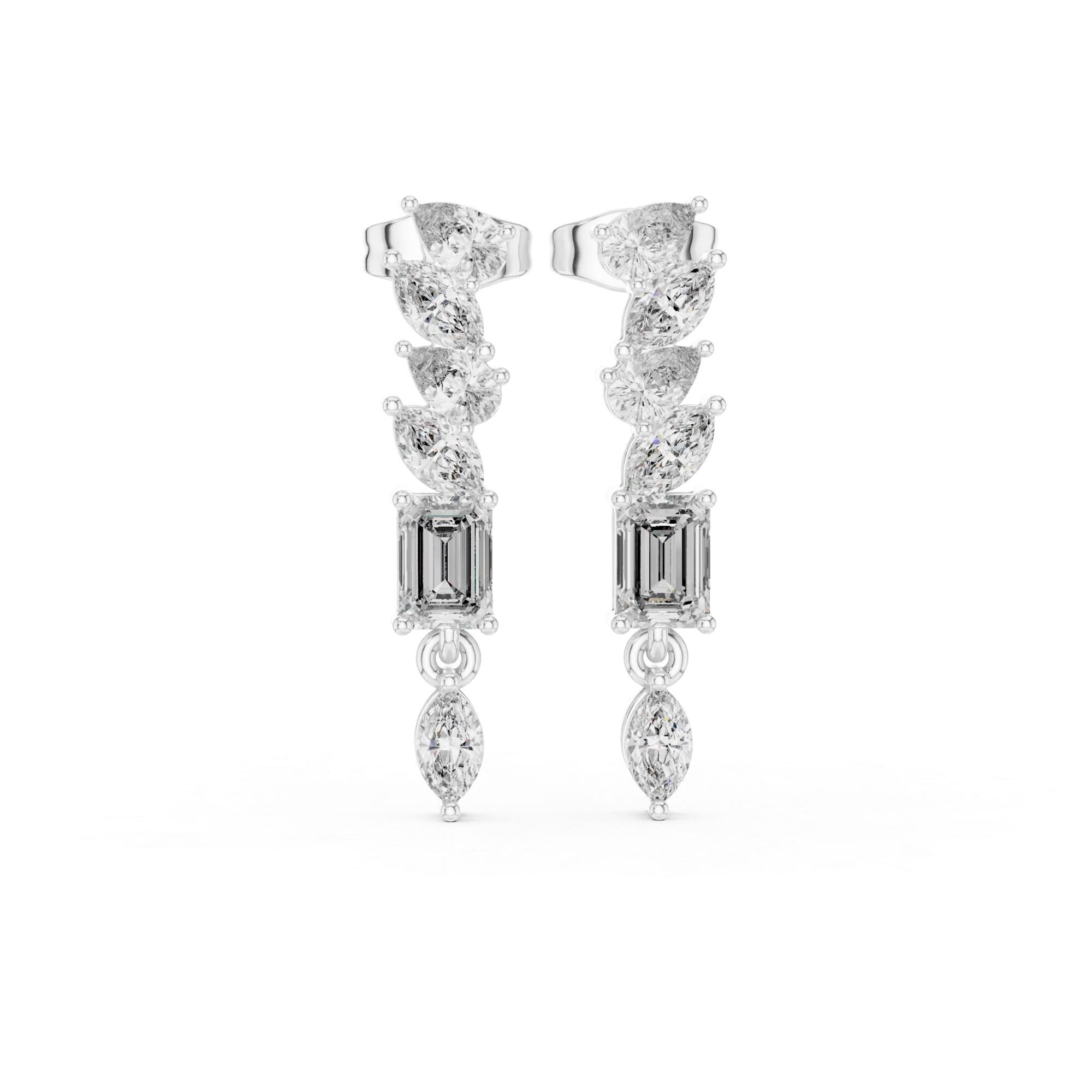 Multi-Shape Moissanite Drop Earrings, 925 Sterling Silver, Modern Bridal Dangle