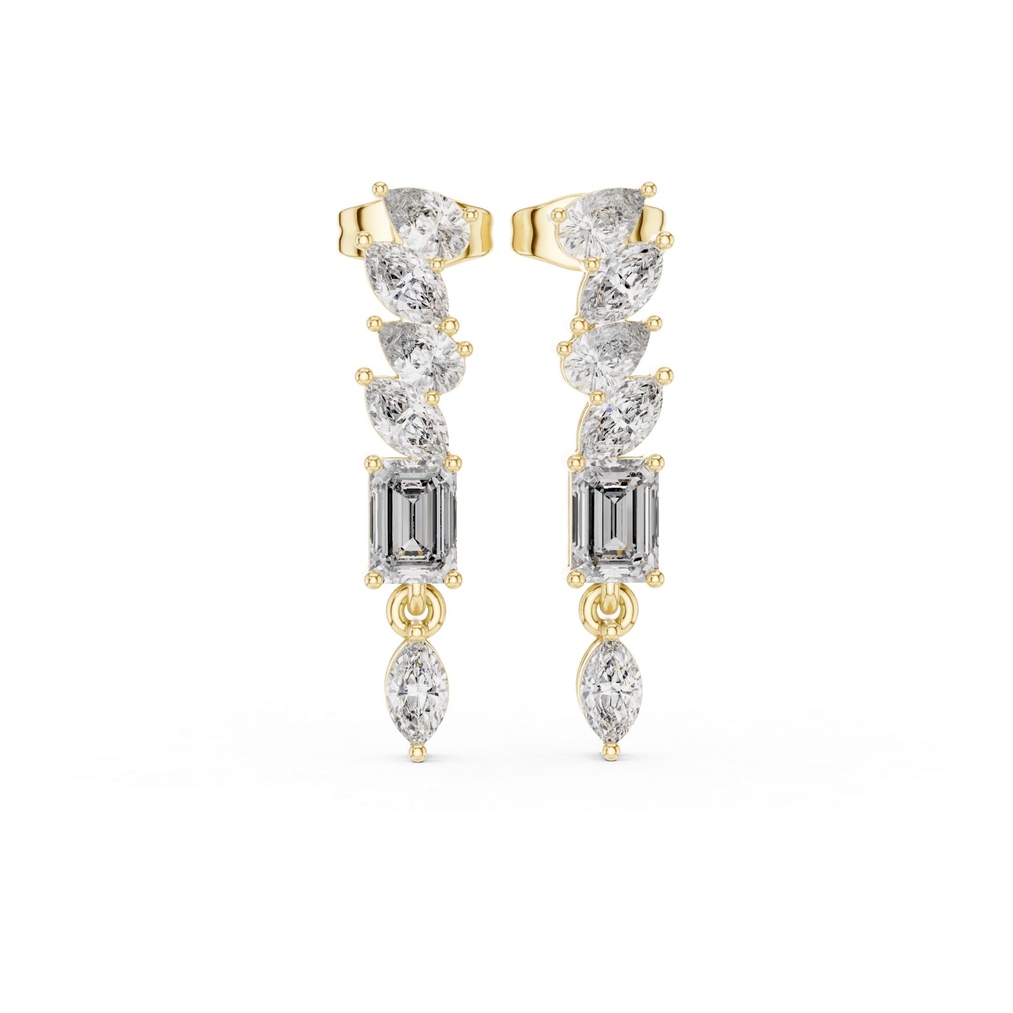 Multi-Shape Moissanite Drop Earrings, 925 Sterling Silver, Modern Bridal Dangle