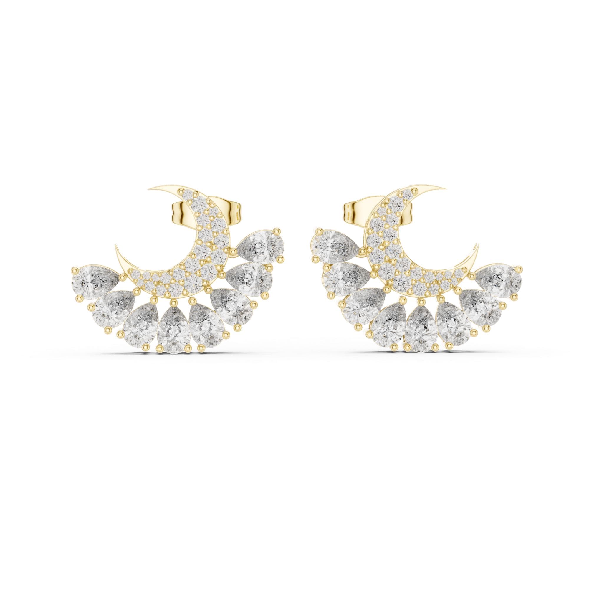 Crescent Moon Moissanite Earrings, 925 Sterling Silver, Pear Cut Celestial Studs