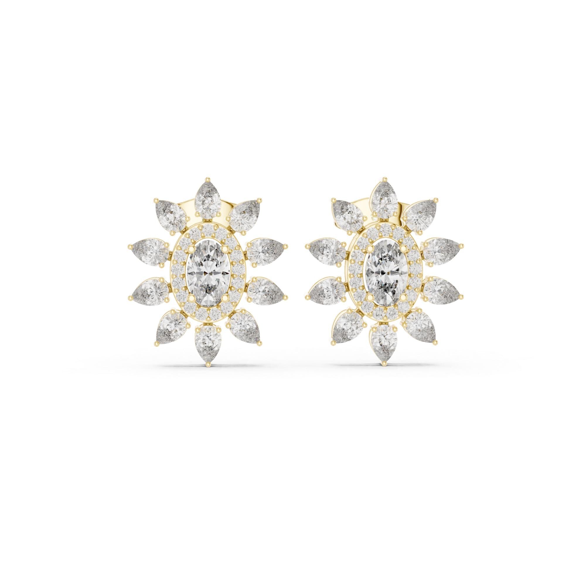 Oval Moissanite Flower Earrings, 925 Sterling Silver, Art Deco Halo Bridal