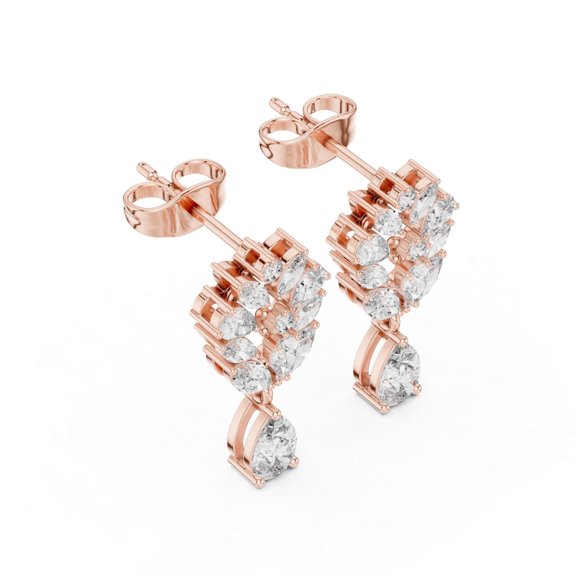 Leaf Cluster Pear Cut Moissanite Earrings, Sterling Silver Bridal Vine Floral Drop High Fashion