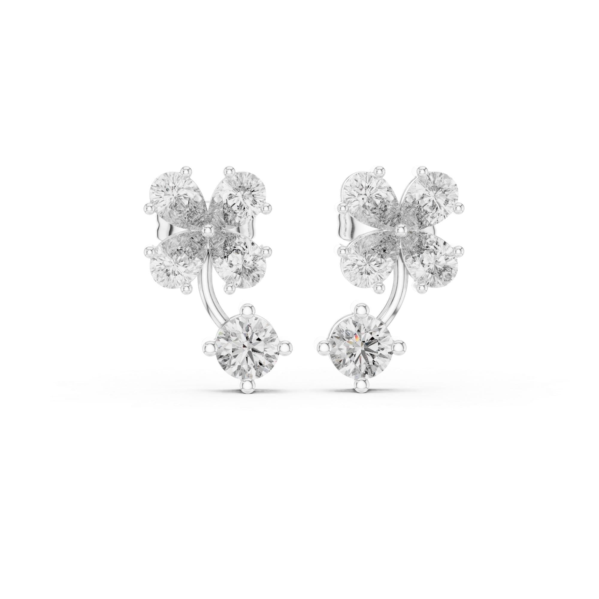Moissanite Flower Ear Jackets, 925 Sterling Silver, Round Brilliant Dangle Earrings
