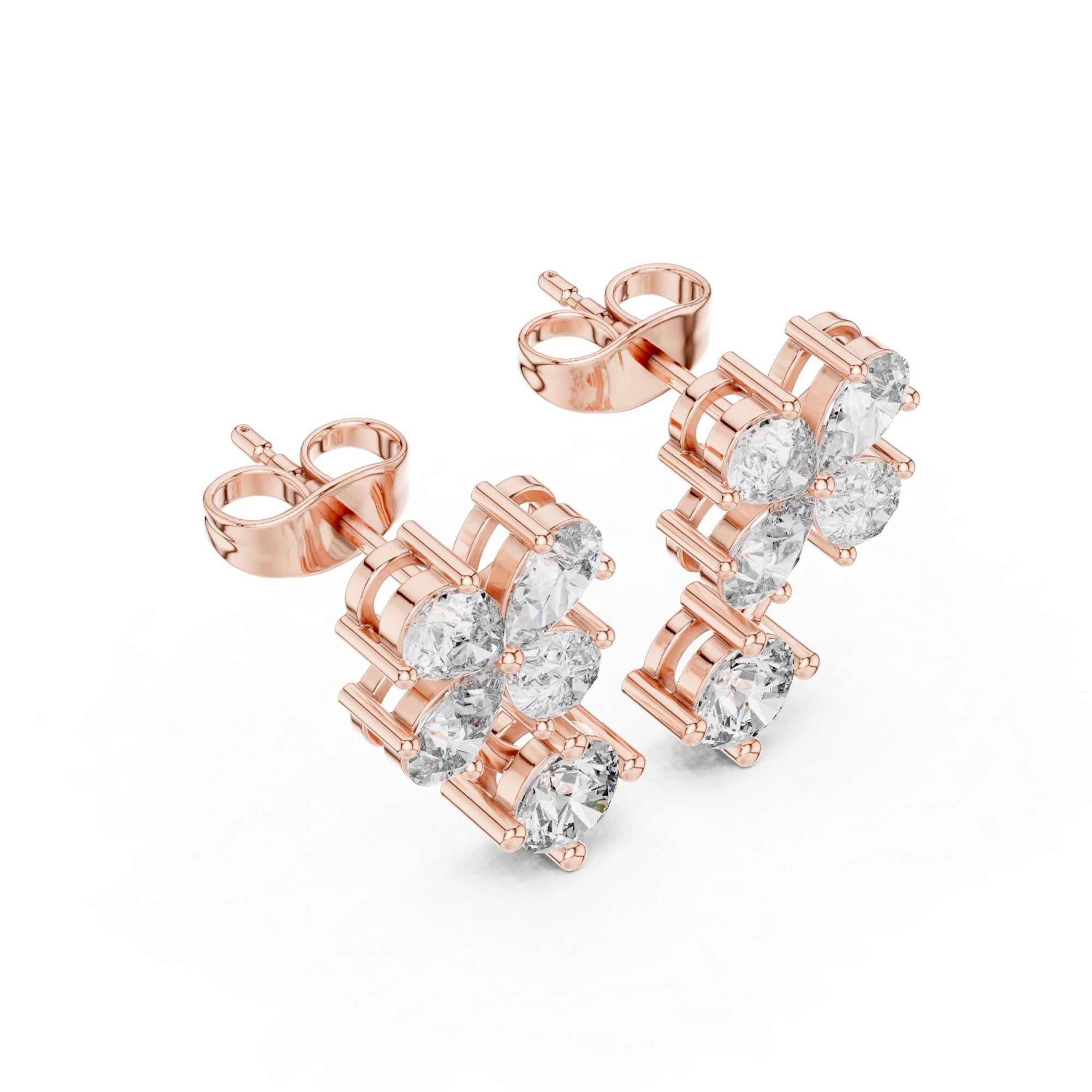 Moissanite Flower Ear Jackets, 925 Sterling Silver, Round Brilliant Dangle Earrings