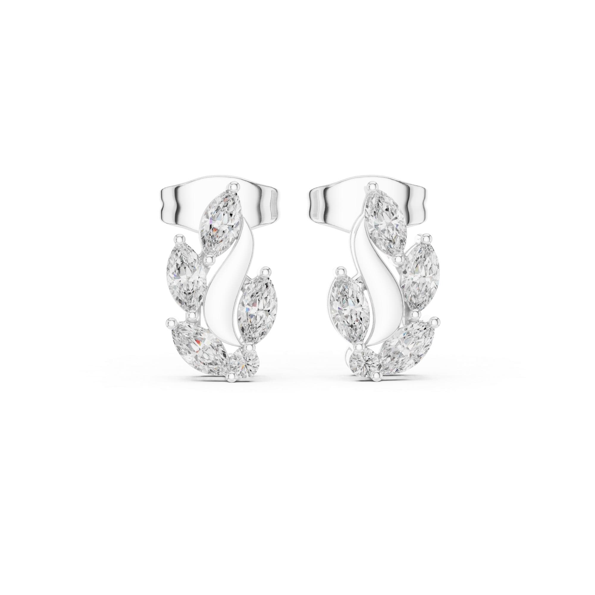 Curved Moissanite Vine Crawler Earrings, 925 Sterling Silver Floral Leaf Stud Earrings