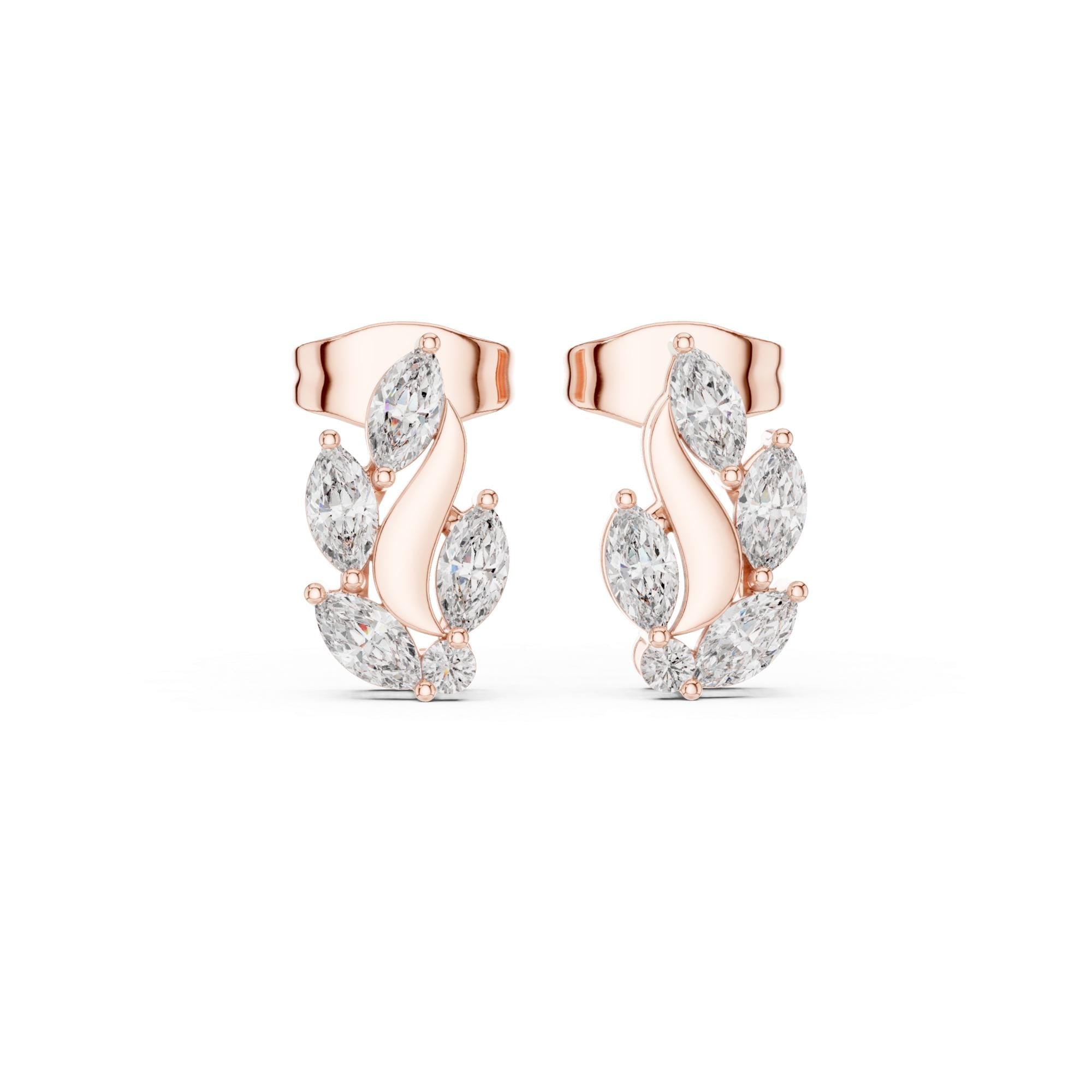Curved Moissanite Vine Crawler Earrings, 925 Sterling Silver Floral Leaf Stud Earrings