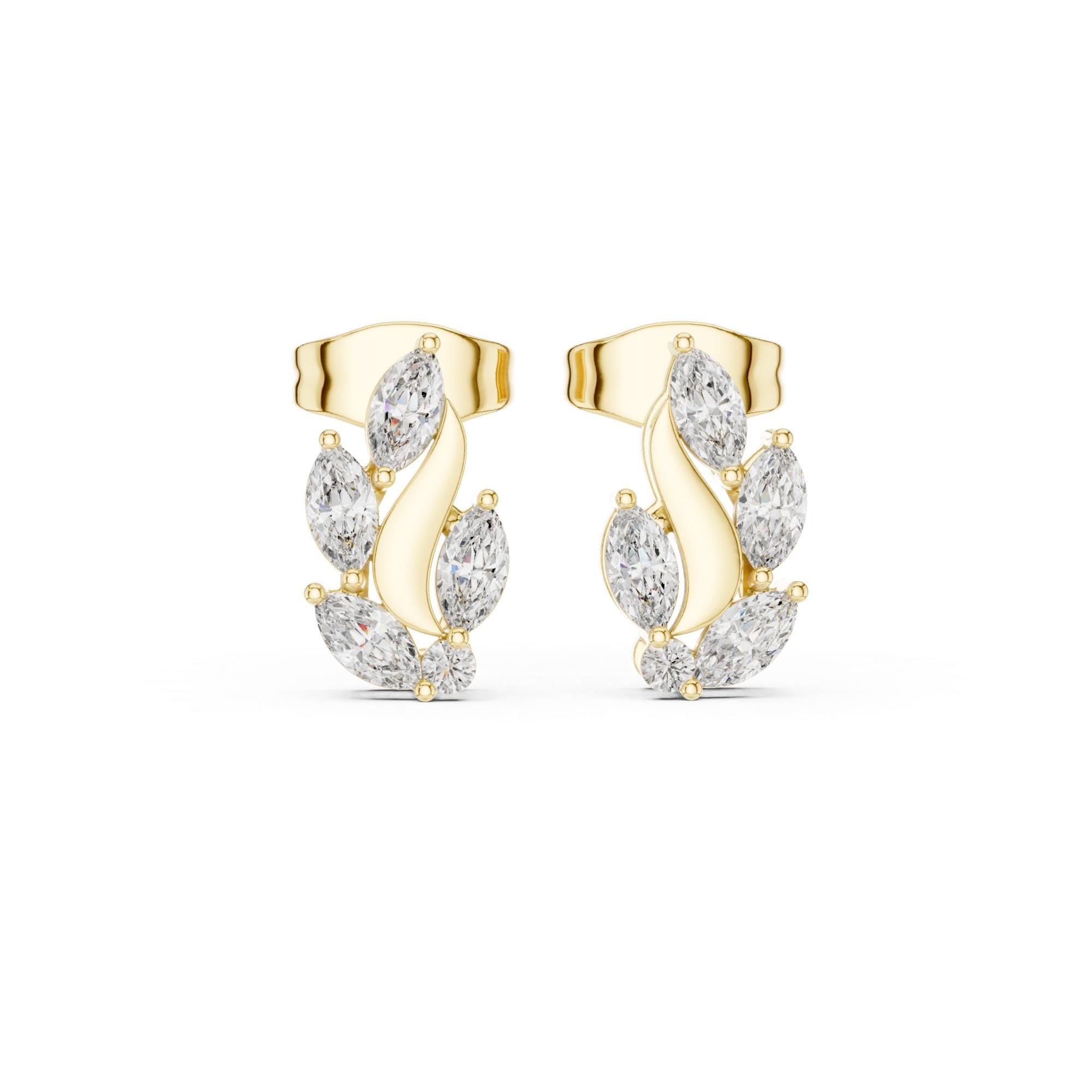 Curved Moissanite Vine Crawler Earrings, 925 Sterling Silver Floral Leaf Stud Earrings