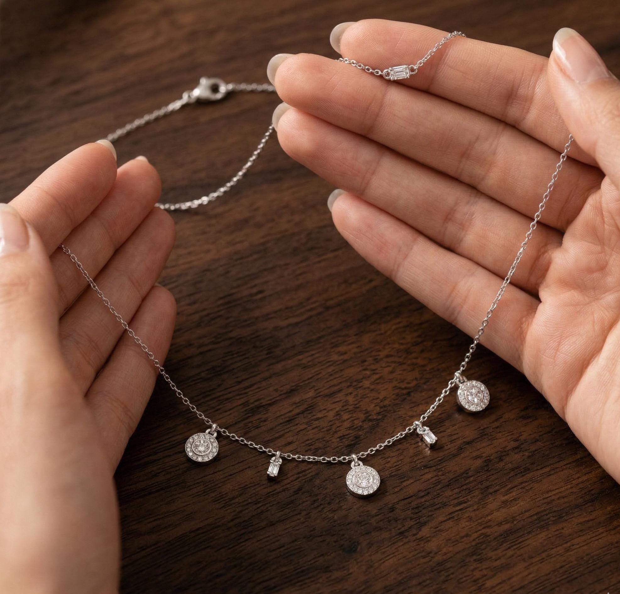 Sterling Silver Moissanite Disc Necklace | Minimalist Layering Jewelry