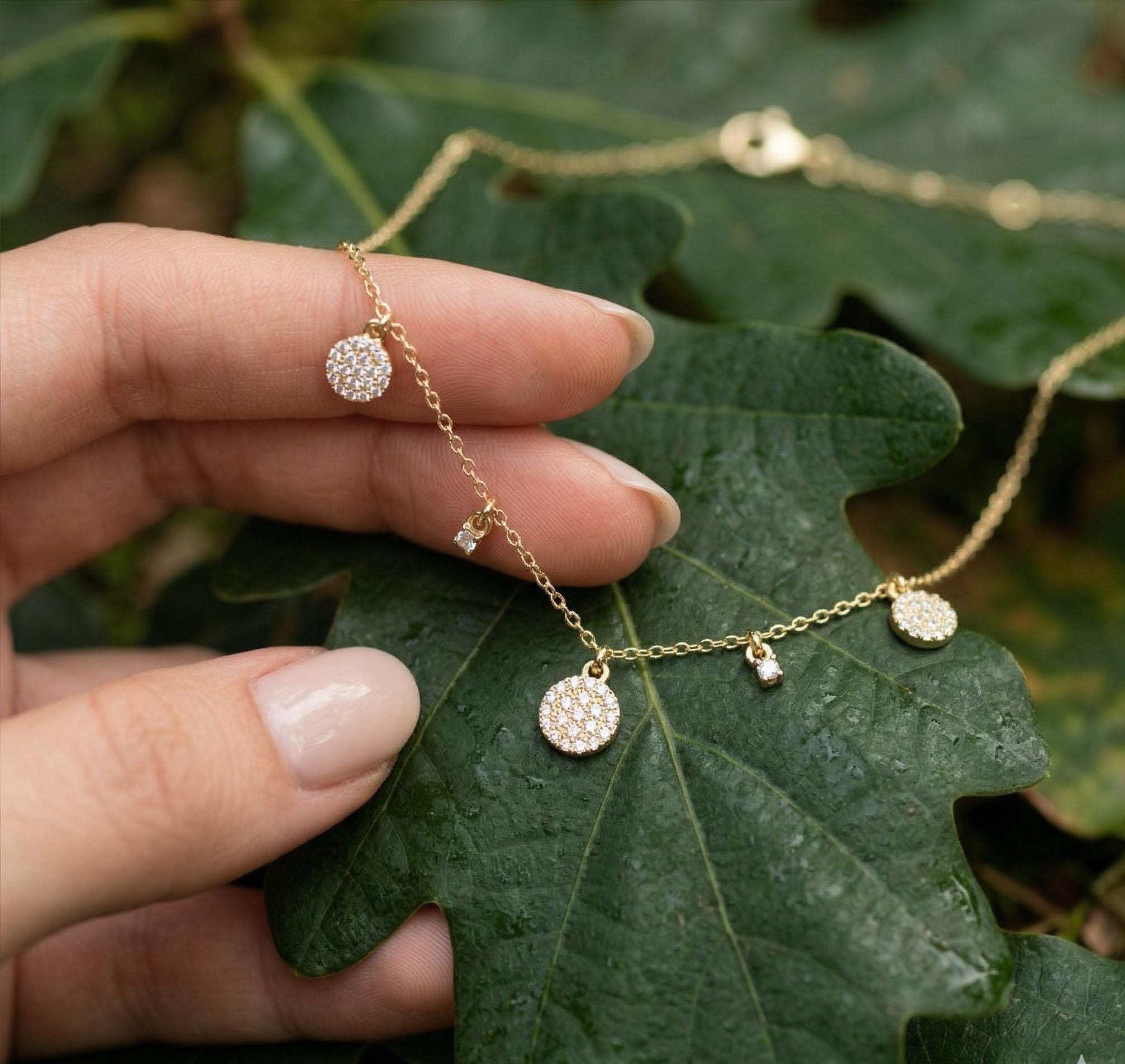 Sterling Silver Moissanite Disc Necklace | Minimalist Layering Jewelry