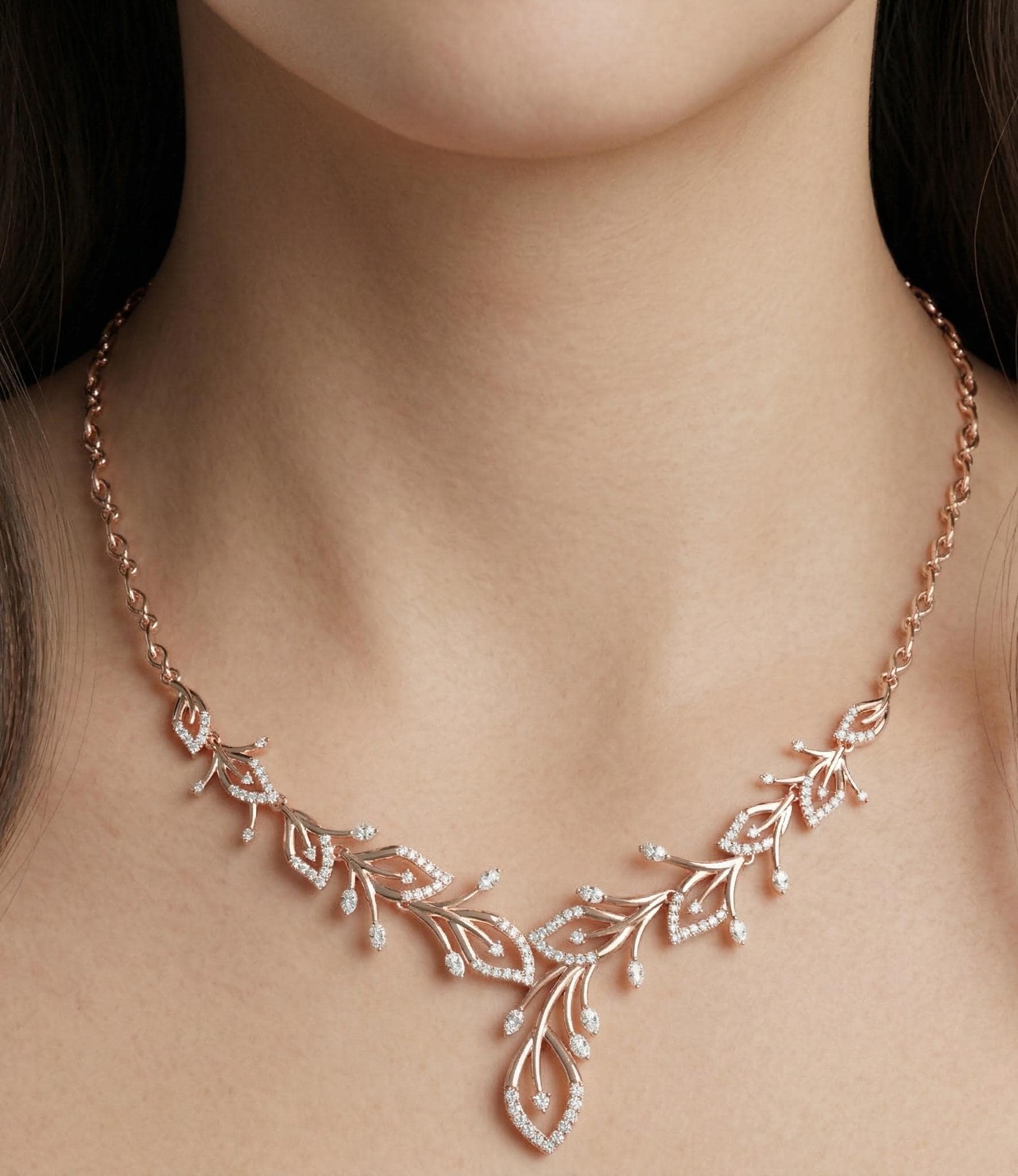 Moissanite Leaf Vine Necklace, Sterling Silver, Nature Inspired Bridal Jewelry