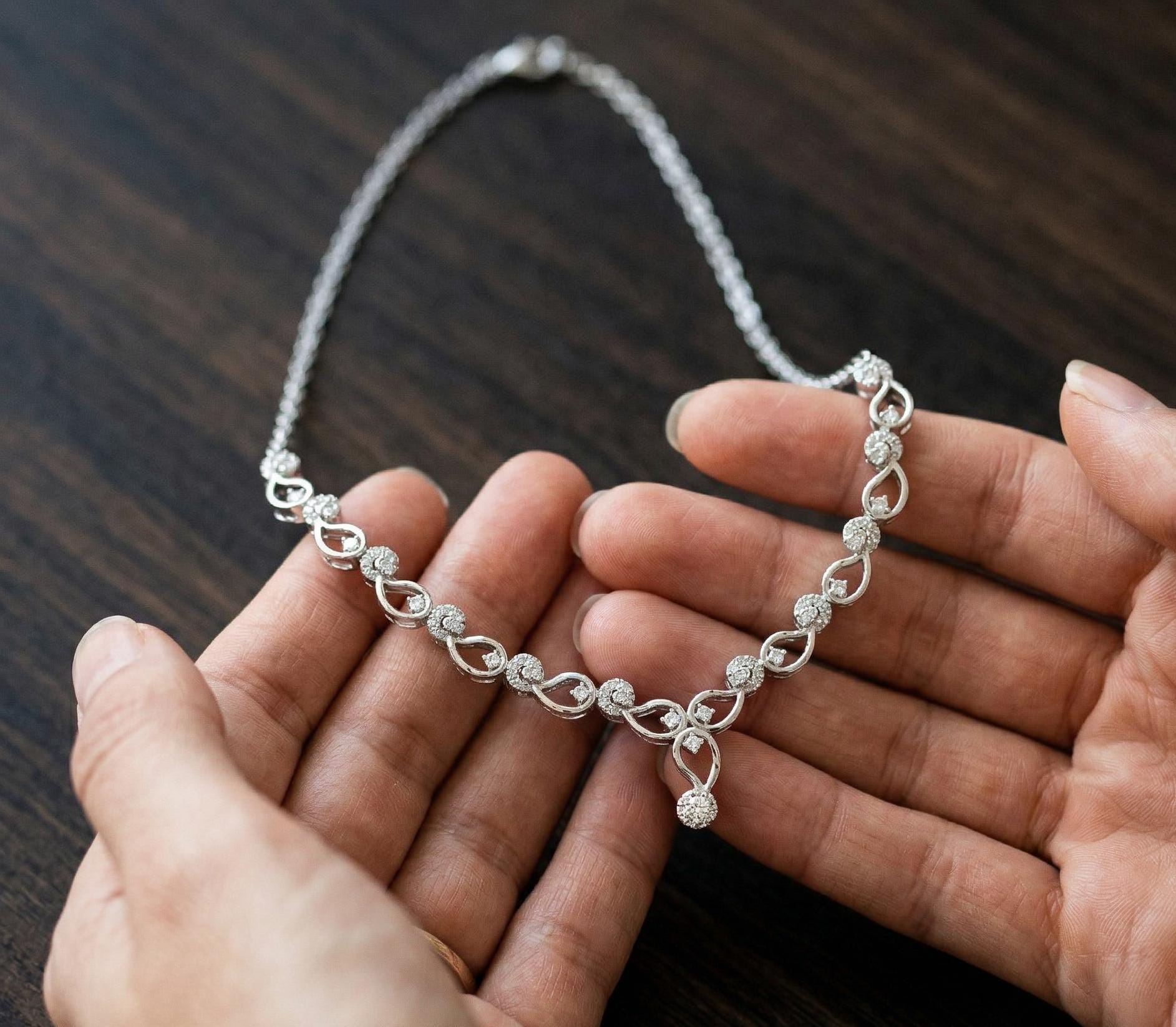 Sterling Silver Moissanite Infinity Necklace, Dainty Bridal Layering Statement Elegant  Delicate Jewelry