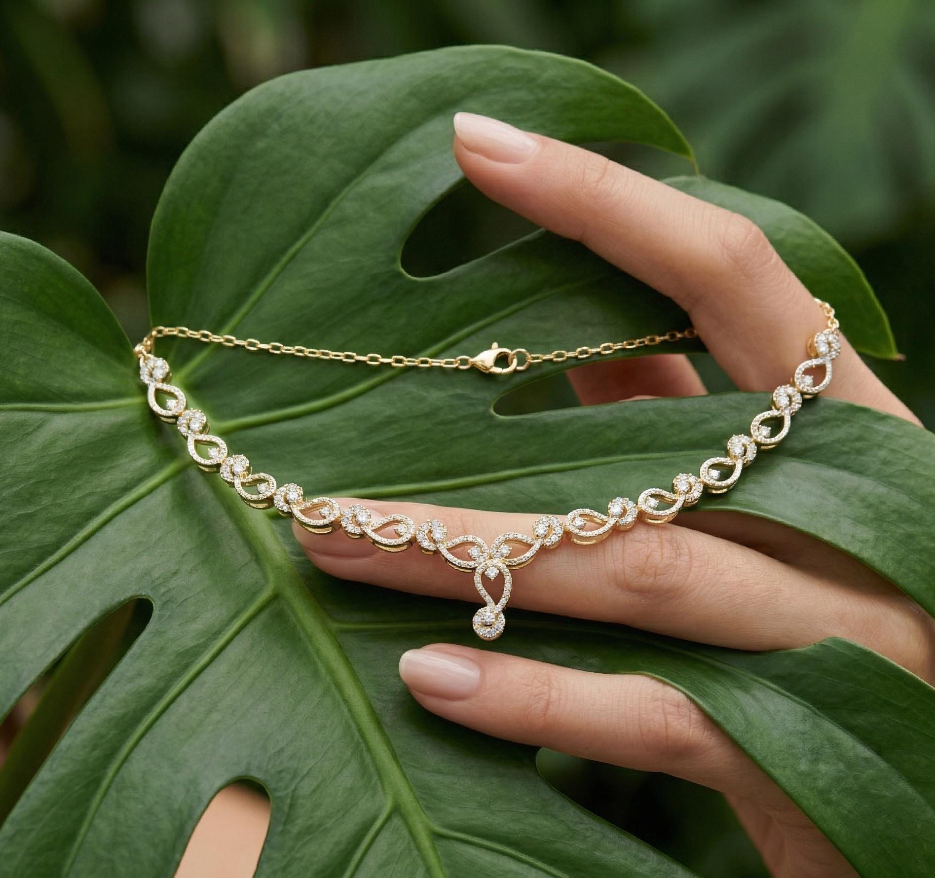 Sterling Silver Moissanite Infinity Necklace, Dainty Bridal Layering Statement Elegant  Delicate Jewelry