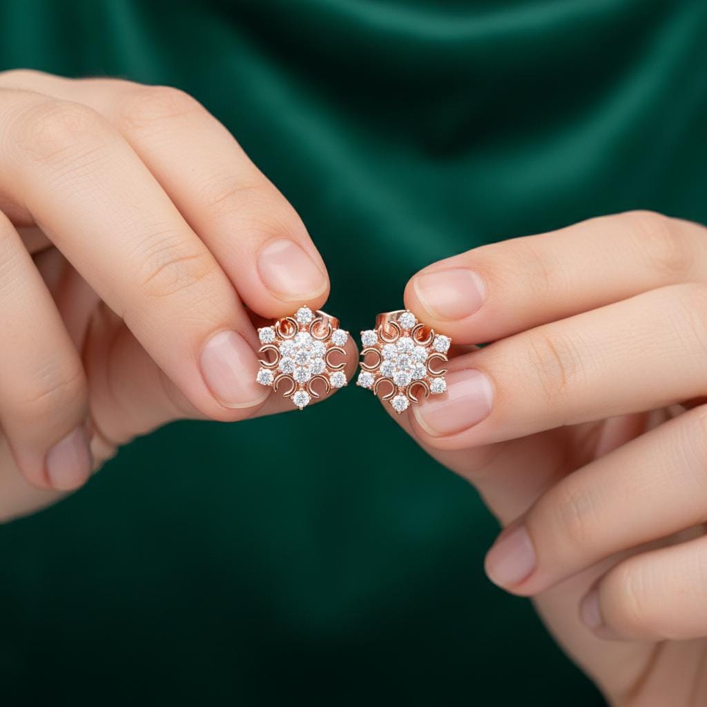 Snowflake Moissanite Stud Earrings, 925 Sterling Silver, Hypoallergenic Floral Star Studs