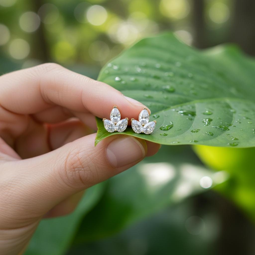 Sterling Silver Lotus Moissanite Stud Earrings, Minimalist Sparkle, Everyday Wear