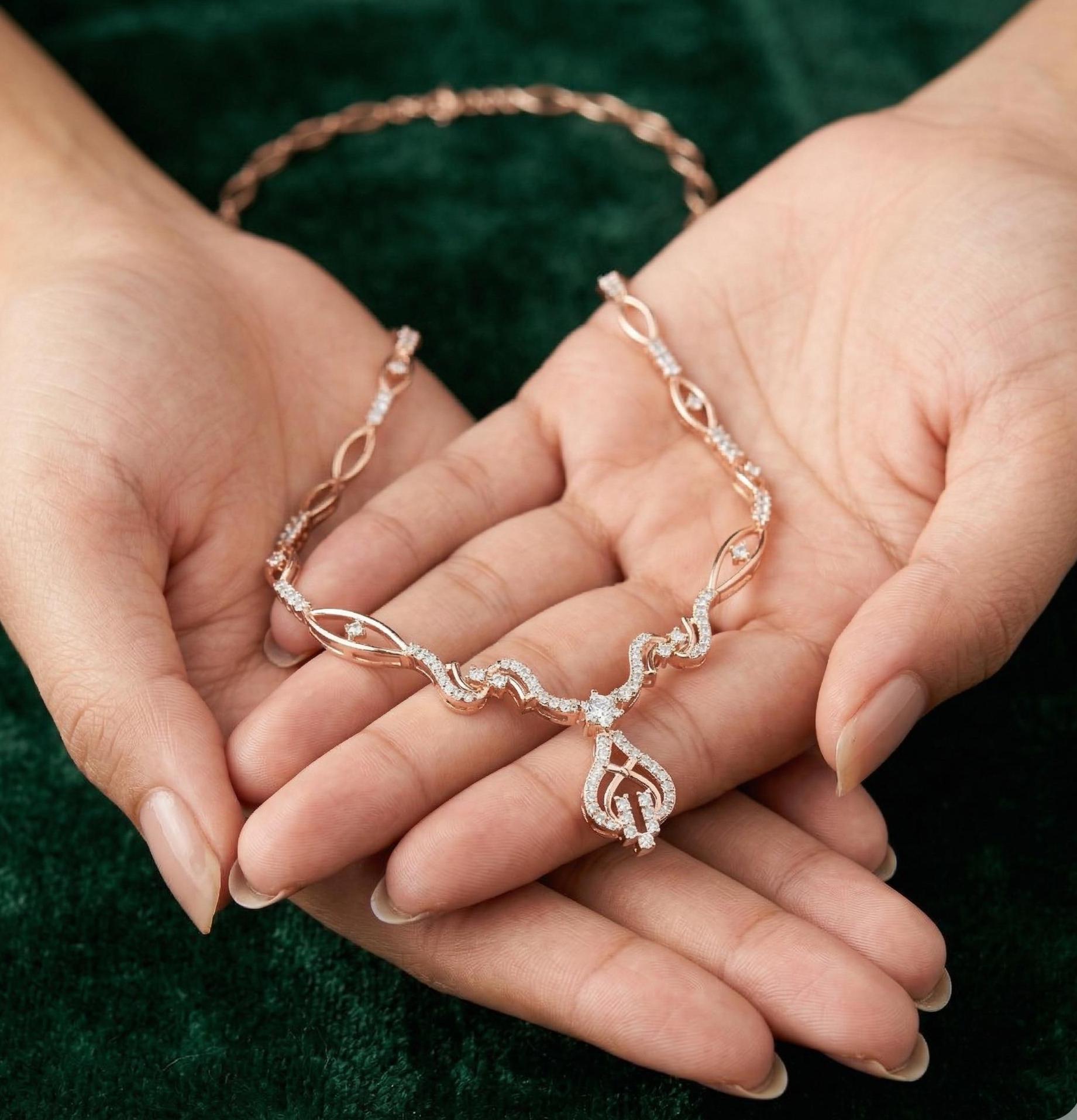 925 Sterling Silver Moissanite Necklace, Twisted Leaf Pendant, Elegant Bridal Jewelry