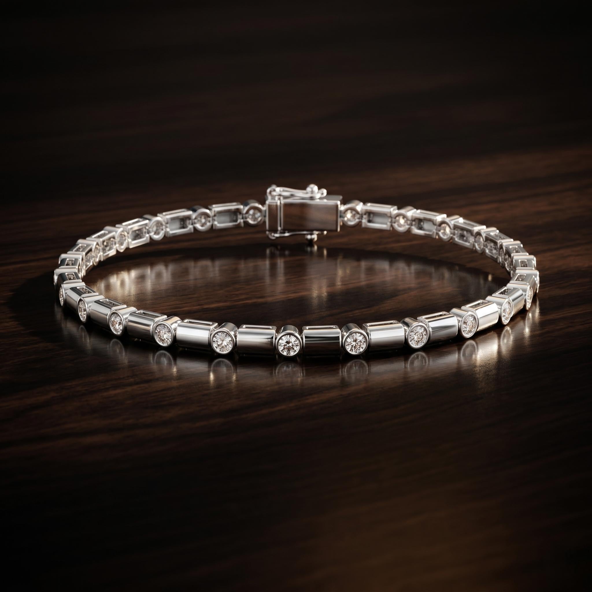 Bezel Set Moissanite Bracelet for men, Sterling Silver Rose Gold Finish Tennis Bracelet