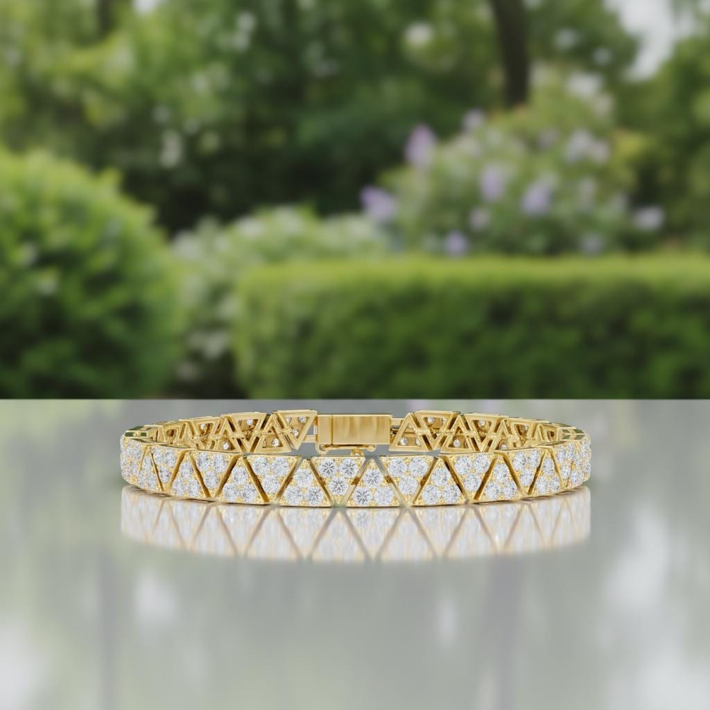 Handmade Sterling Silver Moissanite Triangle Bracelet for men– Geometric Rose Gold Tennis Style