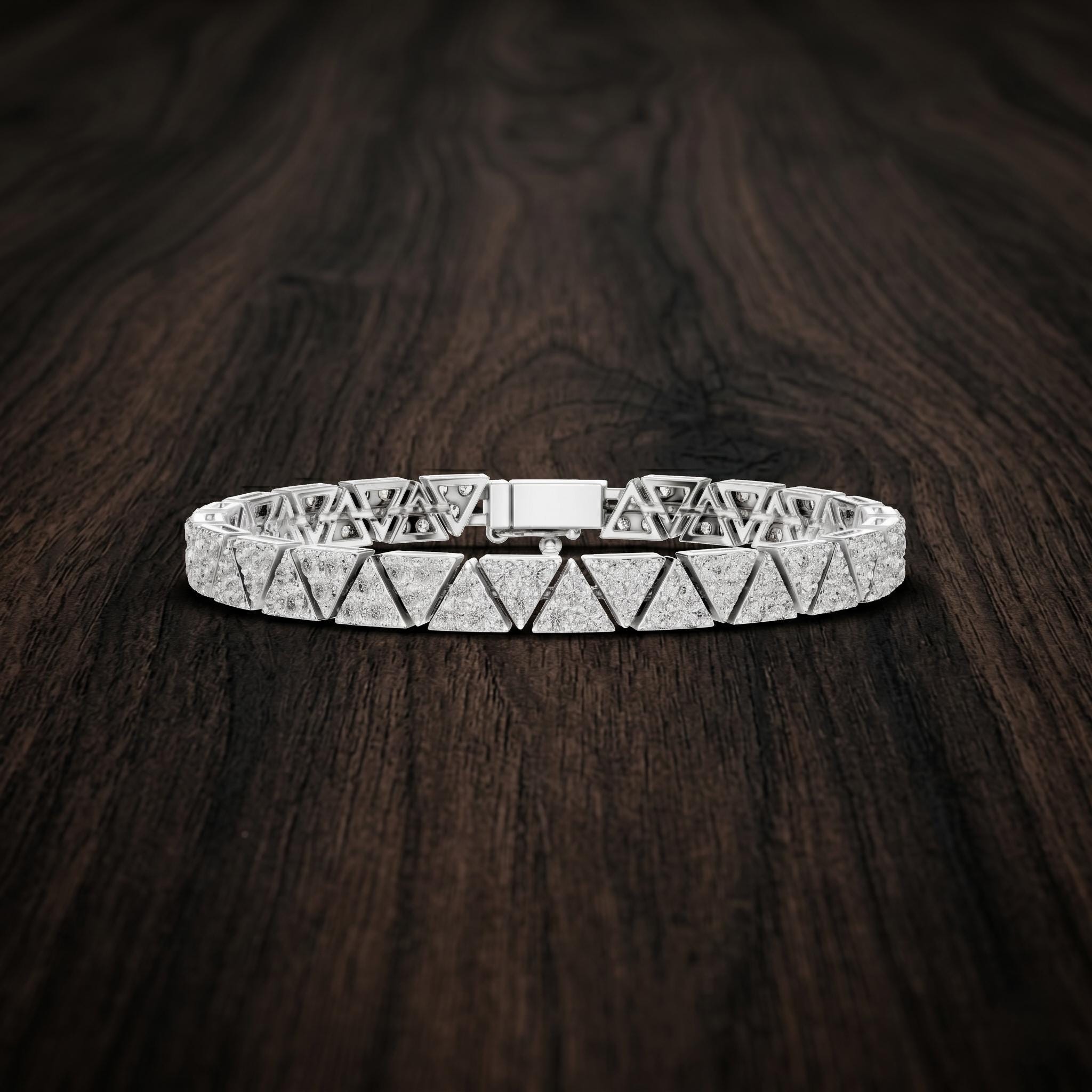 Handmade Sterling Silver Moissanite Triangle Bracelet for men– Geometric Rose Gold Tennis Style