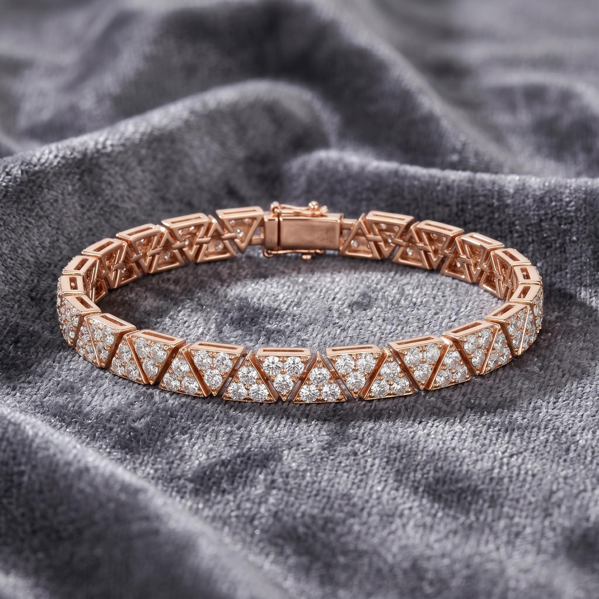 Handmade Sterling Silver Moissanite Triangle Bracelet for men– Geometric Rose Gold Tennis Style