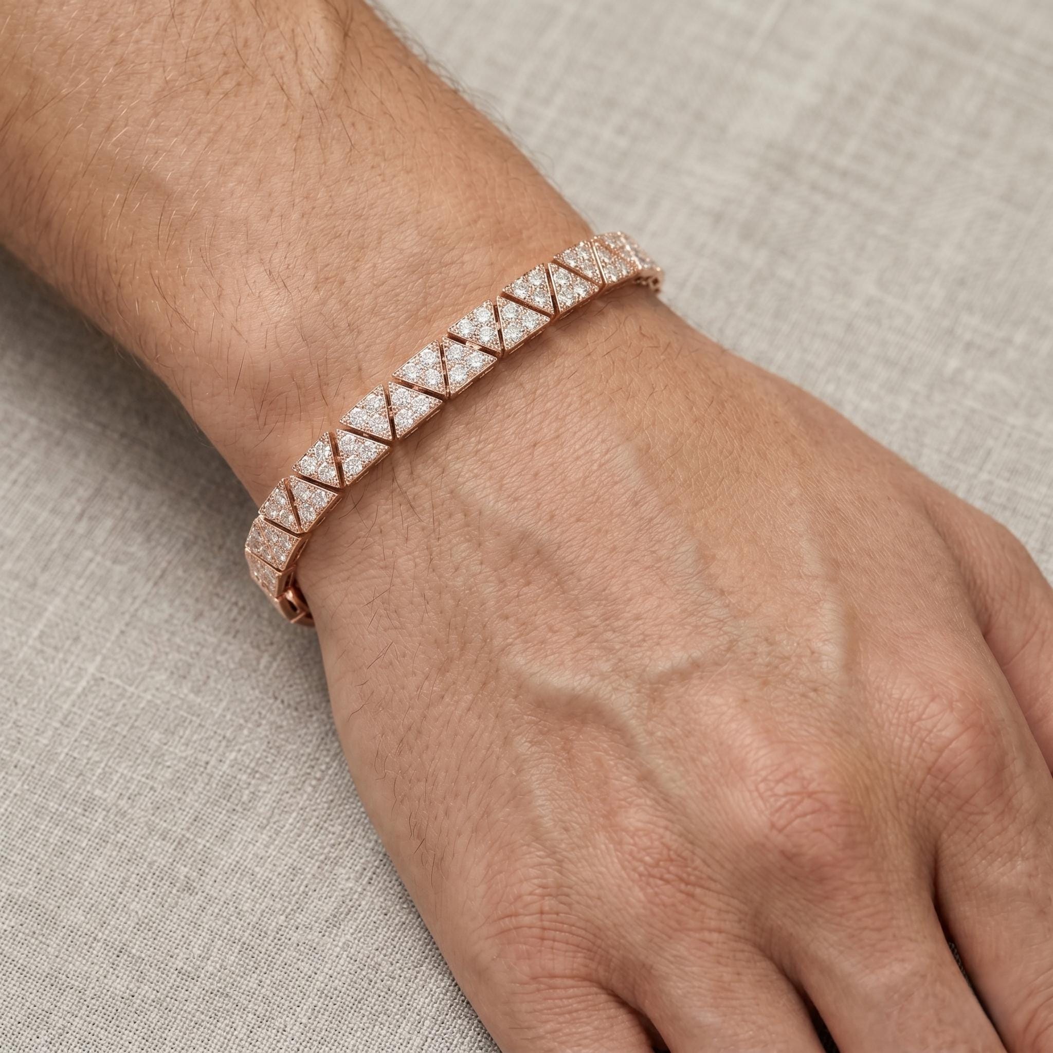 Handmade Sterling Silver Moissanite Triangle Bracelet for men– Geometric Rose Gold Tennis Style