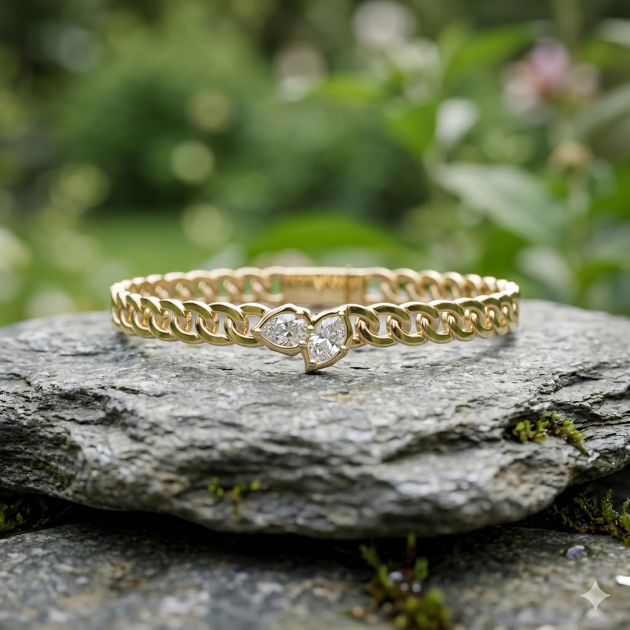 Men's Sterling Silver Moissanite Bracelet, Pear Cut Gemstone, Anniversary Gift