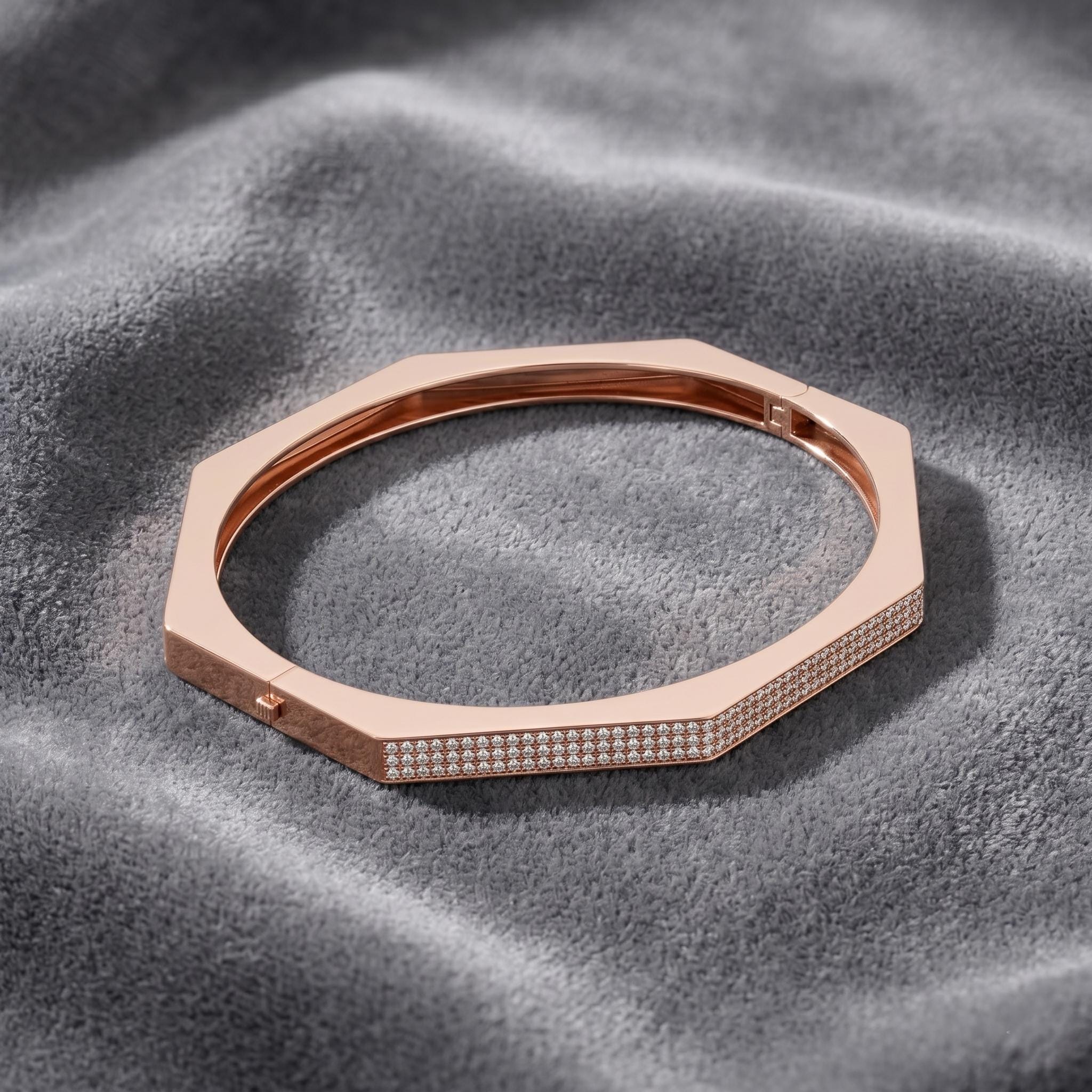 Men's Hexagon Moissanite Bangle Bracelet, 925 Sterling Silver, Geometric Pave Jewelry