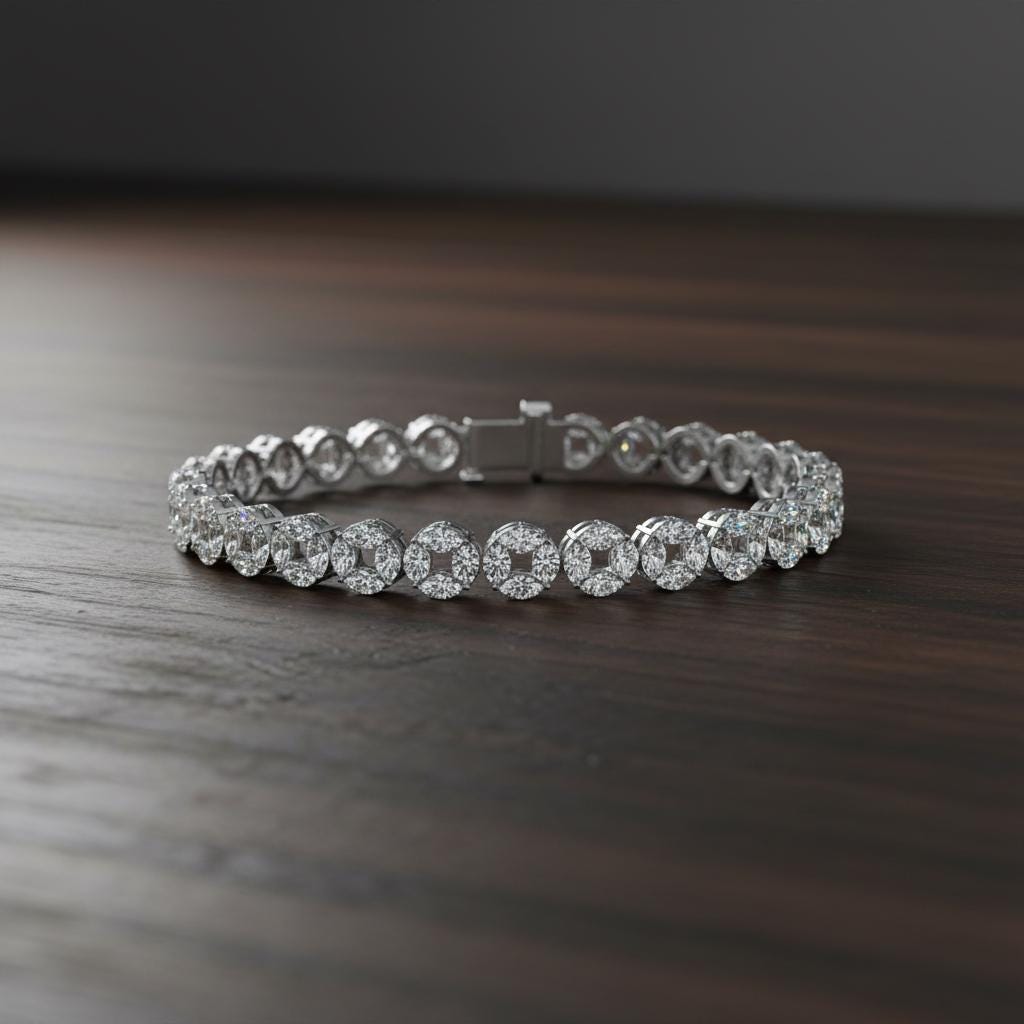 Handmade Moissanite Bracelet for men, 925 Sterling Silver Tennis Marquise Cut Bracelet