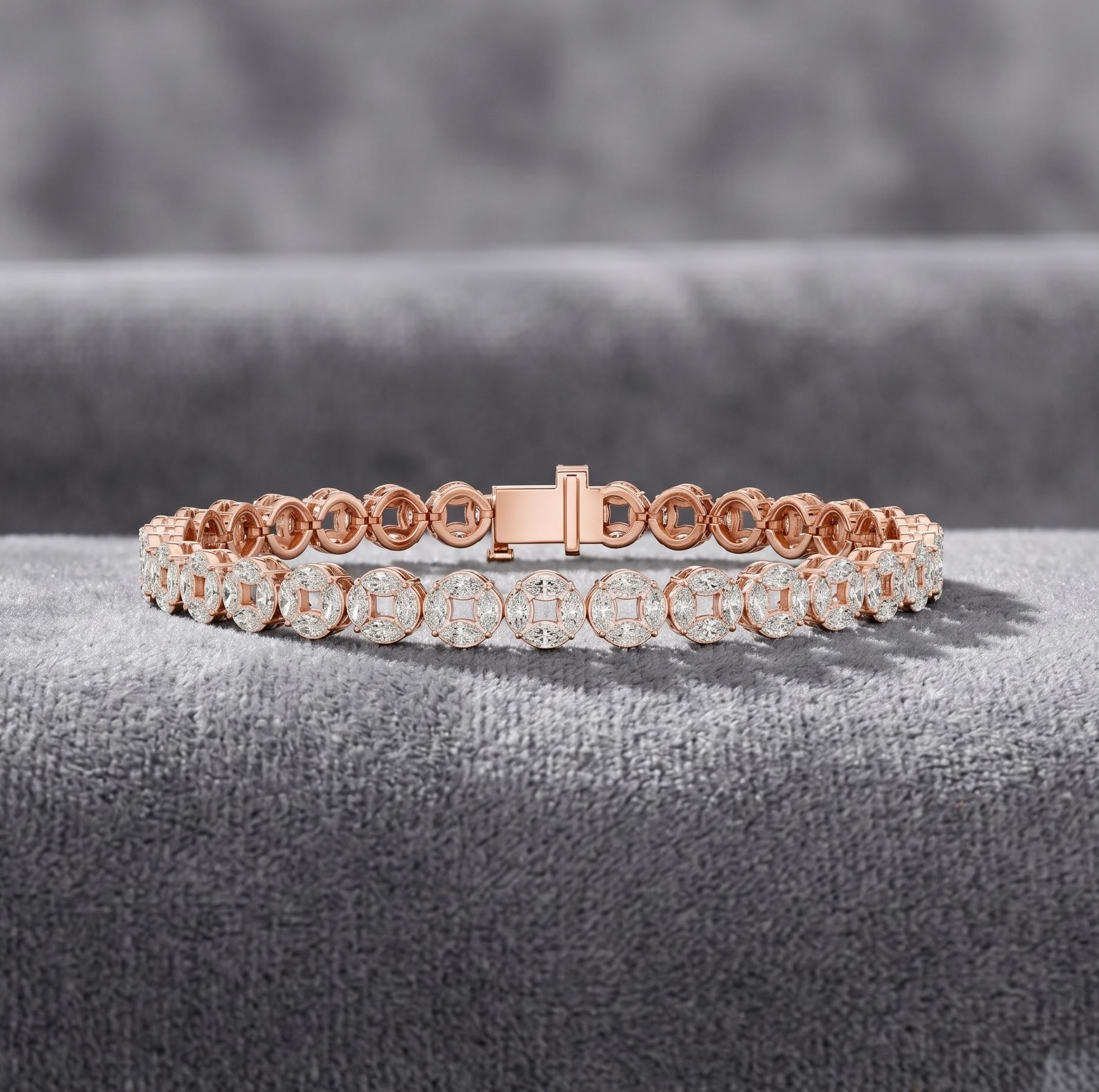 Handmade Moissanite Bracelet for men, 925 Sterling Silver Tennis Marquise Cut Bracelet