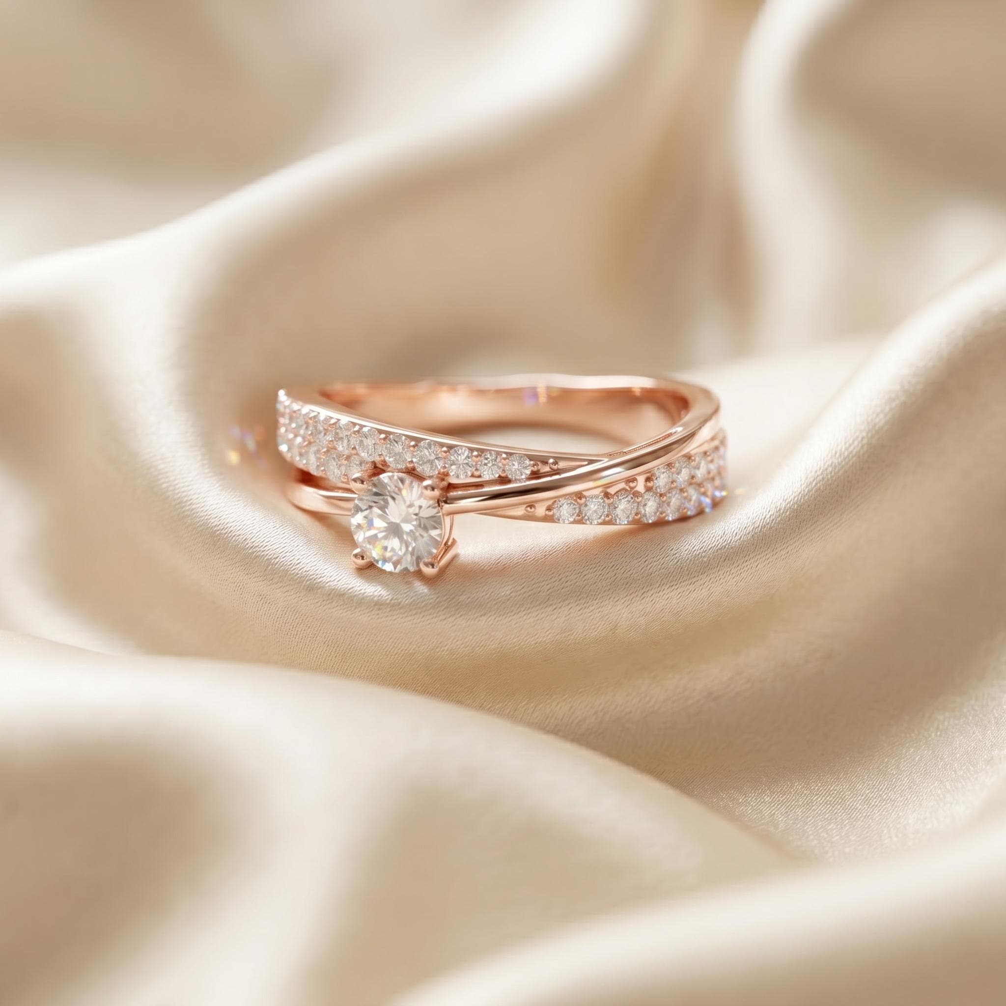 Crossover Moissanite Ring, 925 Sterling Silver, Round Cut, Anniversary Bridal Band