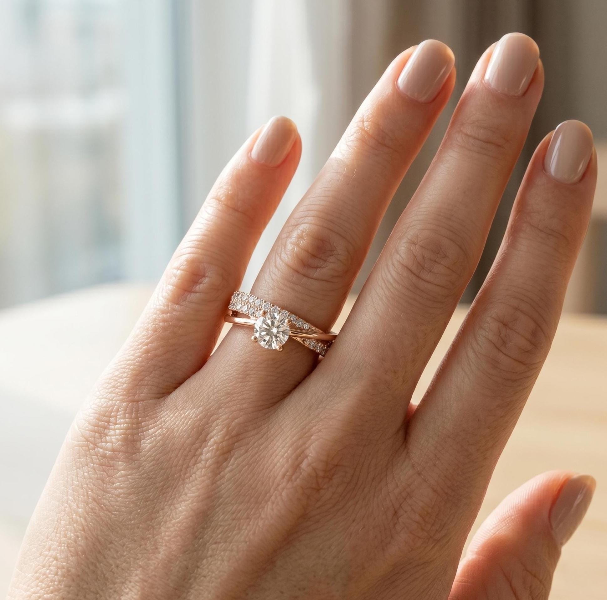 Crossover Moissanite Ring, 925 Sterling Silver, Round Cut, Anniversary Bridal Band