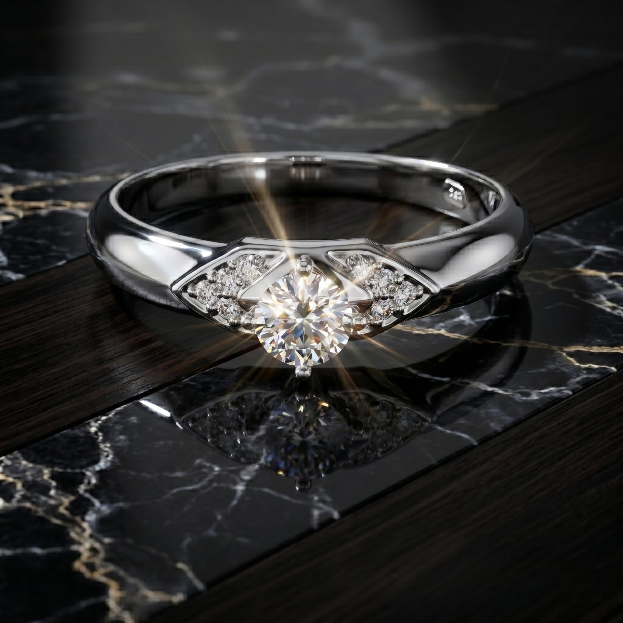Round Brilliant Moissanite Ring, Sterling Silver Statement Band, Anniversary Solitaire Jewelry