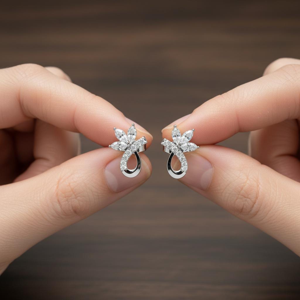 925 Sterling Silver Moissanite Flower Earrings, Marquise Cut Floral Cluster Bridal Jewelry