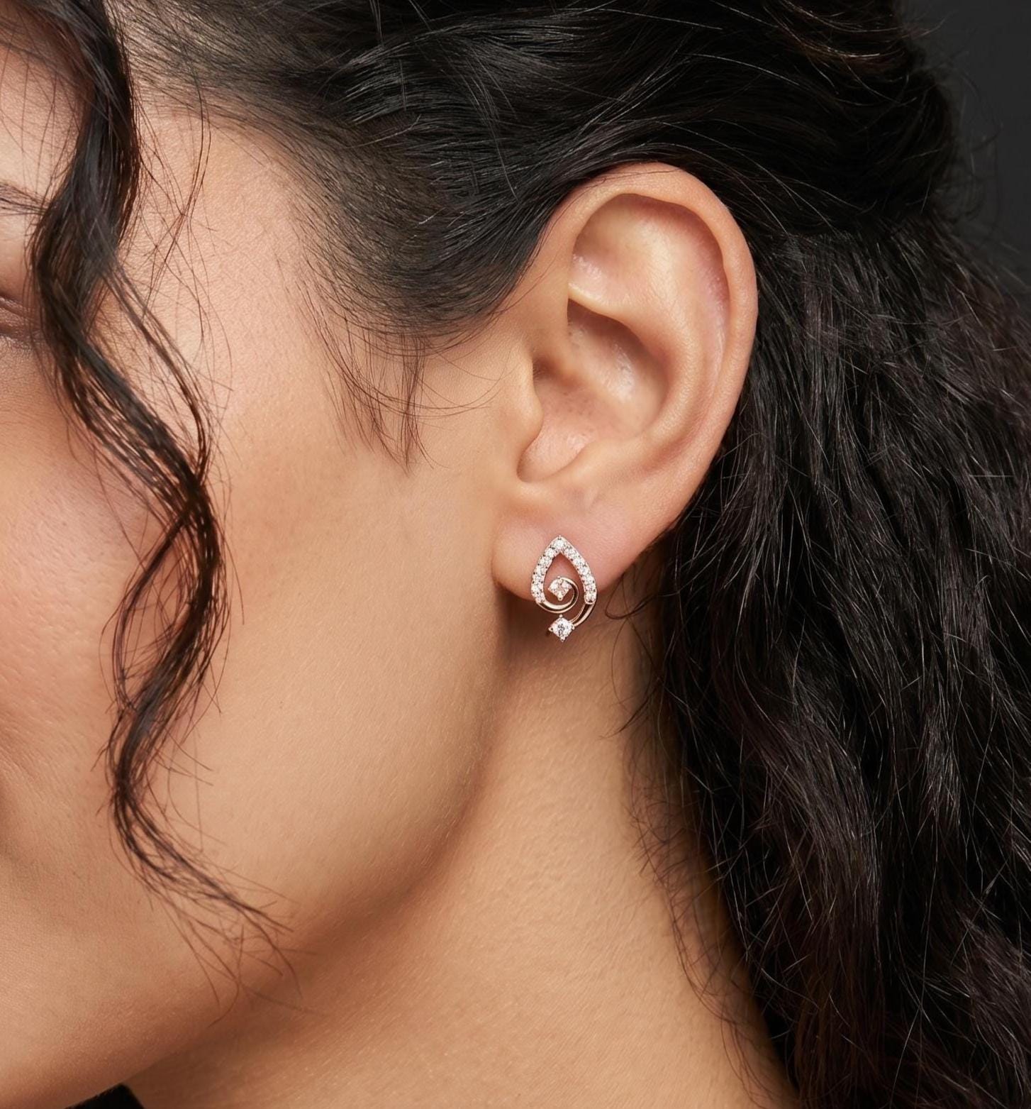 Moissanite Pear Swirl Studs, 925 Sterling Silver Dainty Bridal Earrings