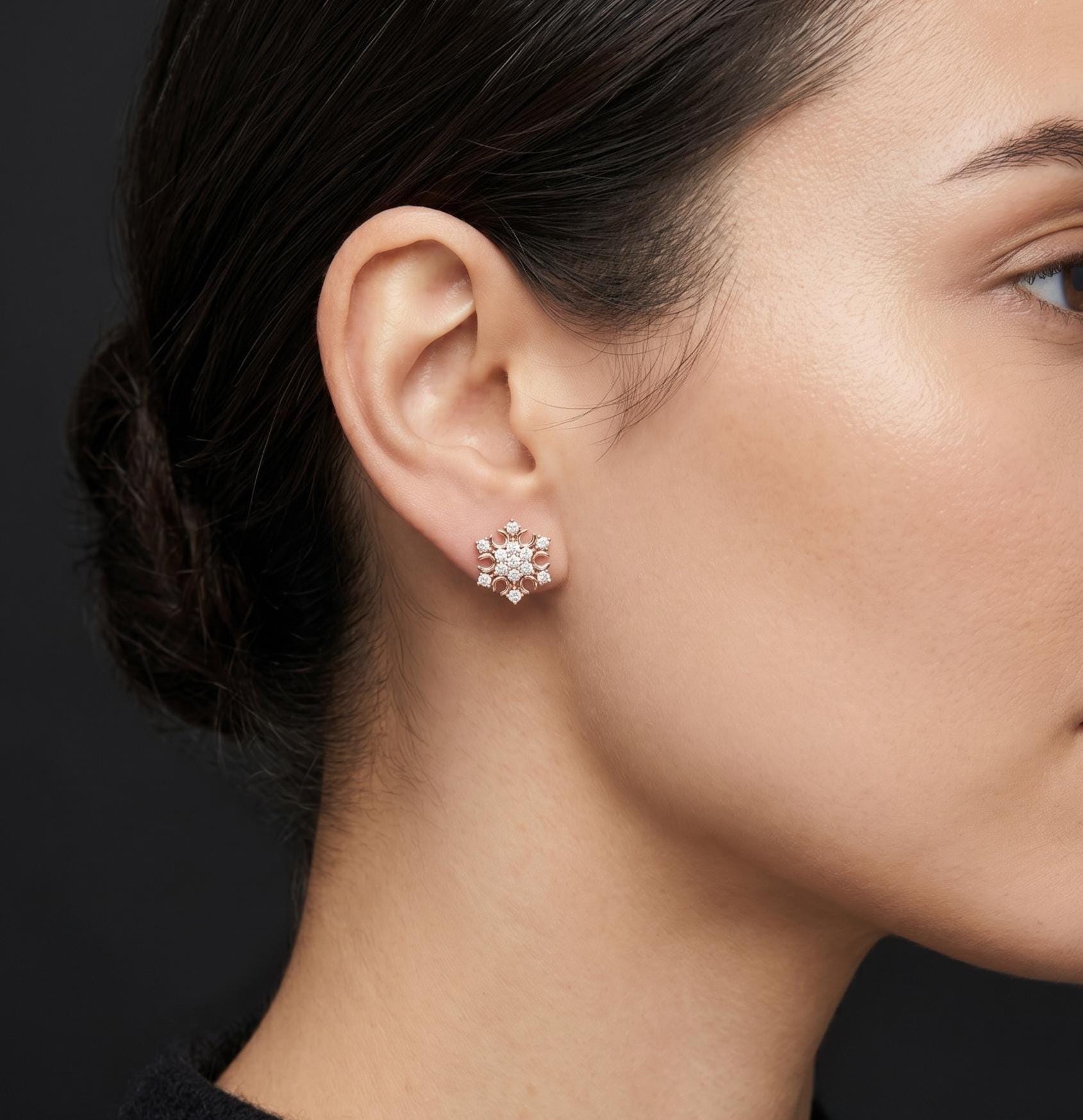 Snowflake Moissanite Stud Earrings, 925 Sterling Silver, Hypoallergenic Floral Star Studs