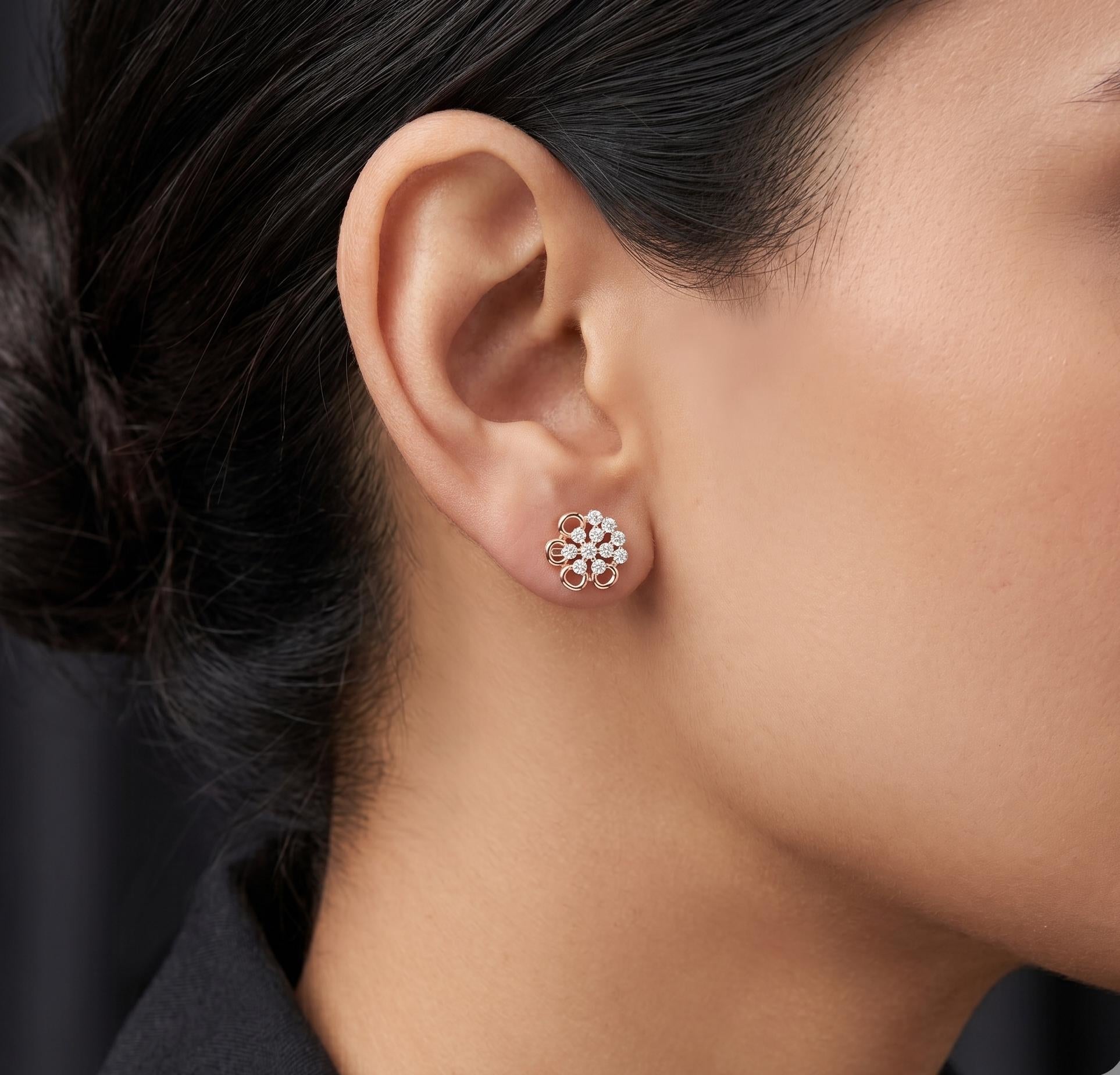 Moissanite Floral Cluster Stud Earrings, 925 Sterling Silver Bridal Jewelry