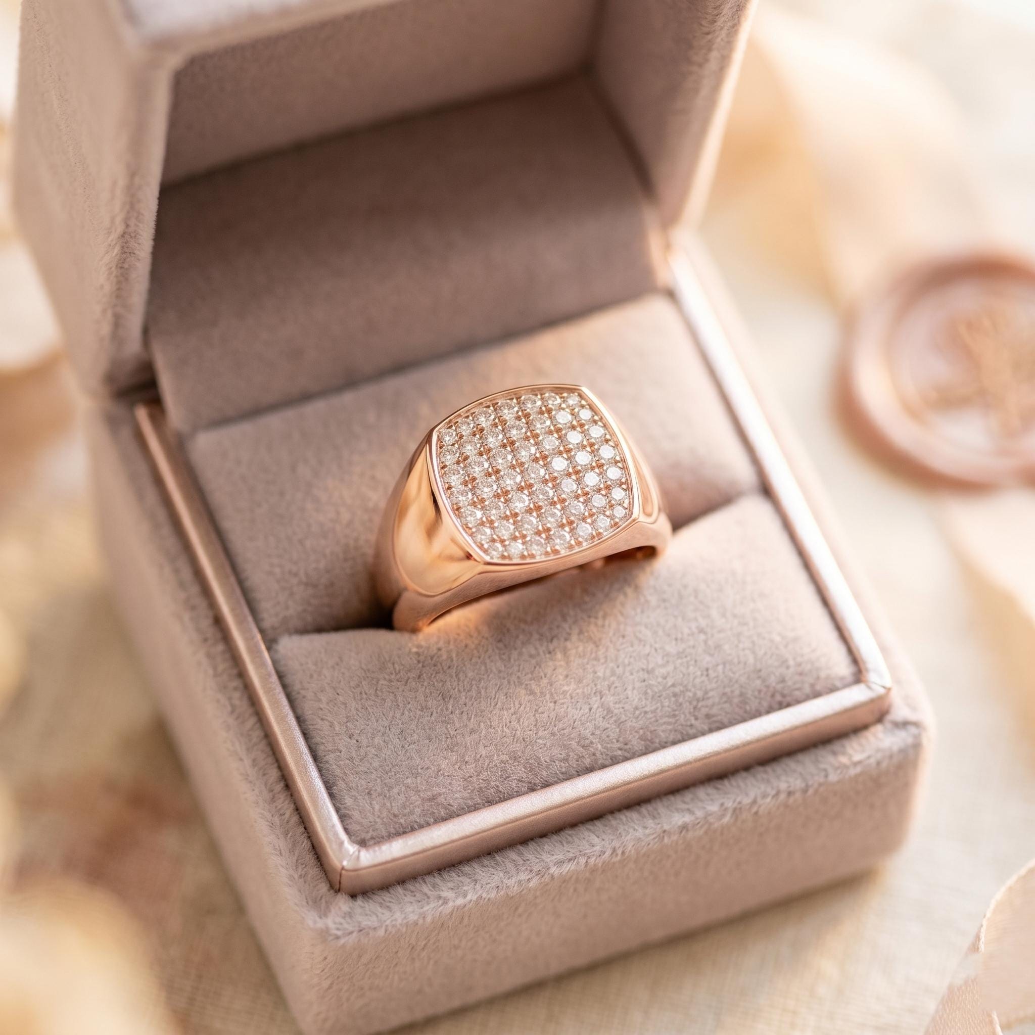Cushion Moissanite Signet Ring, Sterling Silver Iced Out Pinky Statement Wedding Band