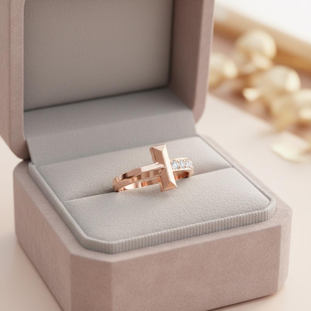 T Letter Moissanite Ring, 925 Sterling Silver Bezel Set Band, Minimalist Stackable Contemporary Ring