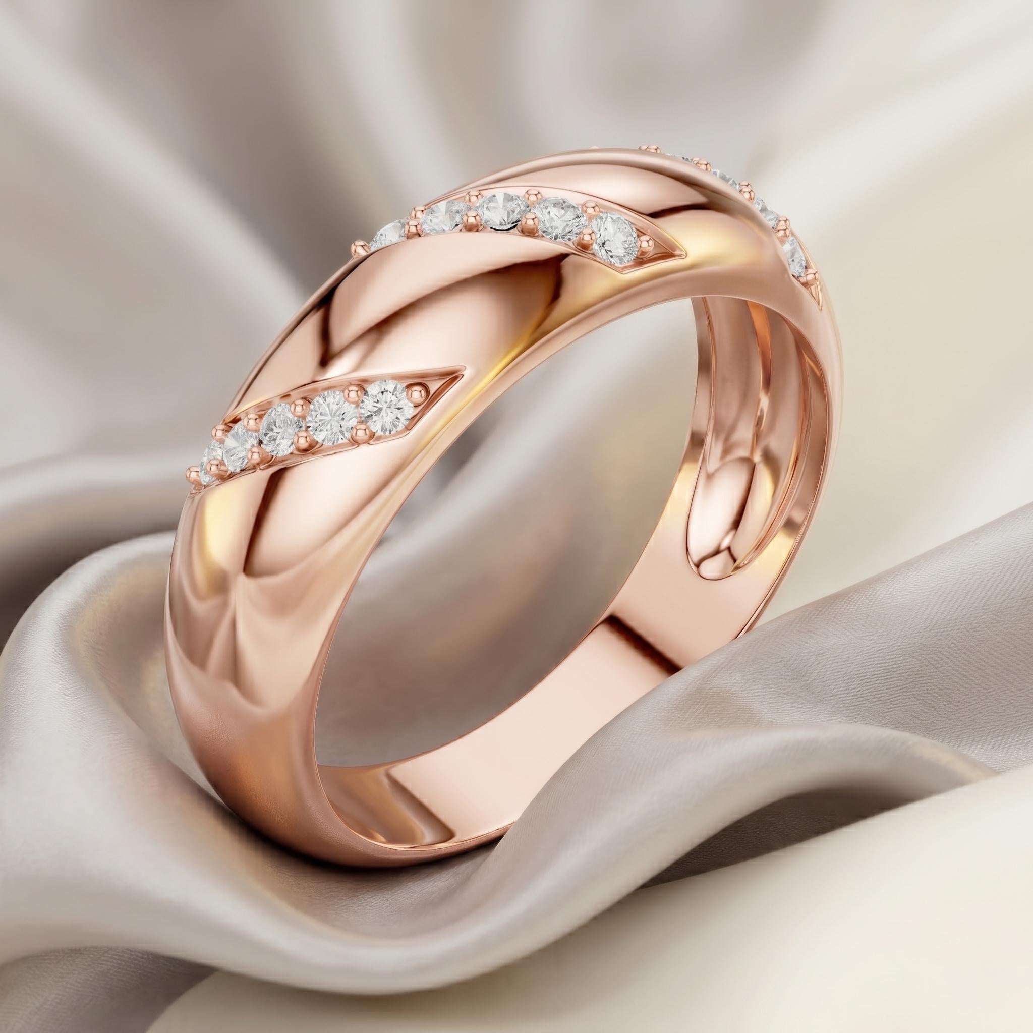 Men's Moissanite Wedding Band, 925 Sterling Silver Rose Gold Finish, Round Cut Ring