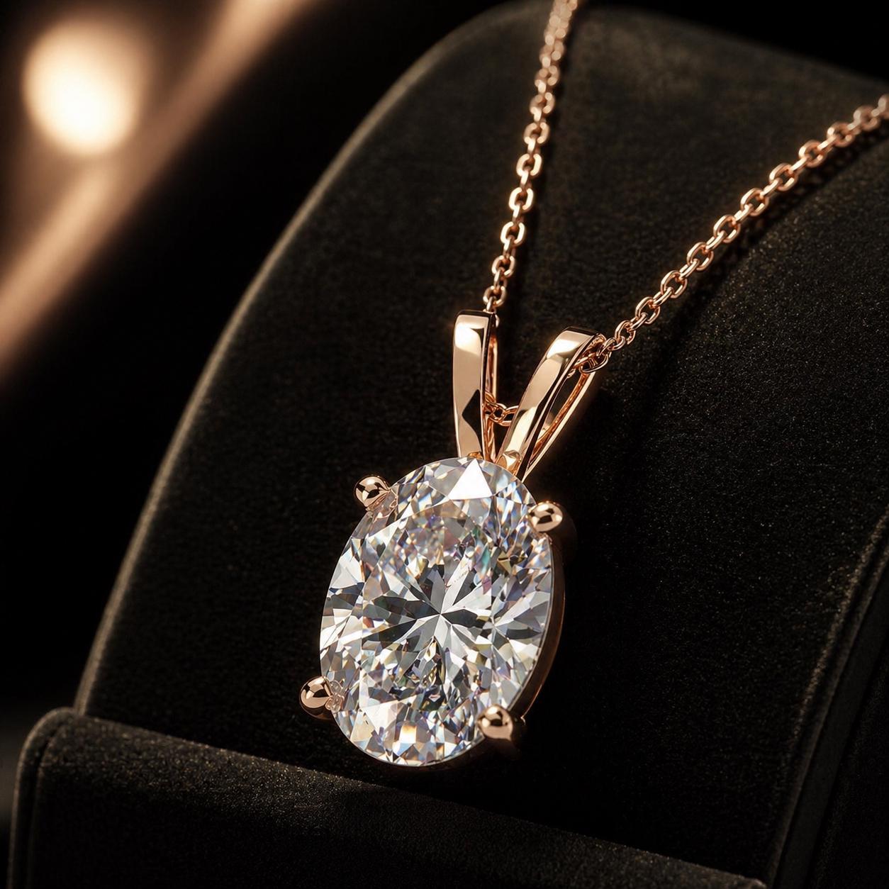 Oval Moissanite Pendant Necklace, Sterling Silver Solitaire, Dainty Minimalist Chain