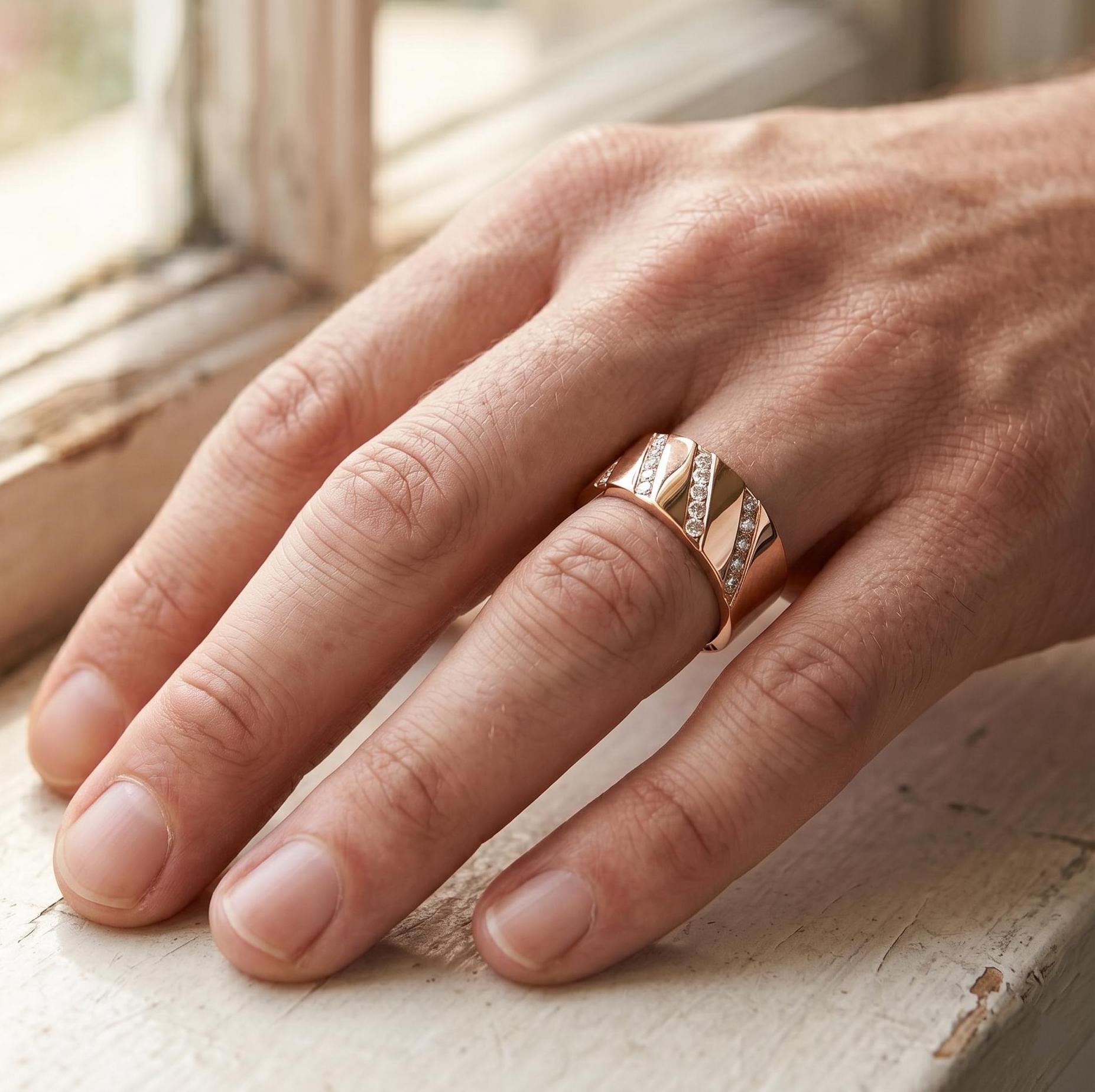 Channel Set Moissanite Men's Ring, Rose Gold Sterling Silver Wedding Band, Anniversary Gift