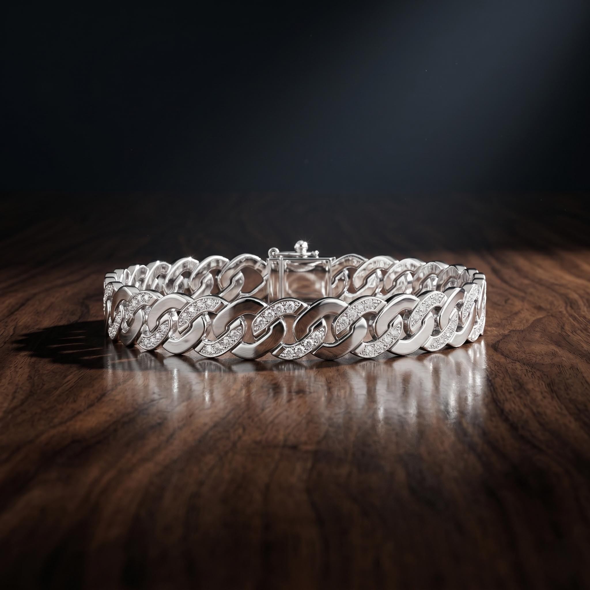 Men Sterling Silver Moissanite Cuban Link Bracelet, Iced Out Curb Chain for Men