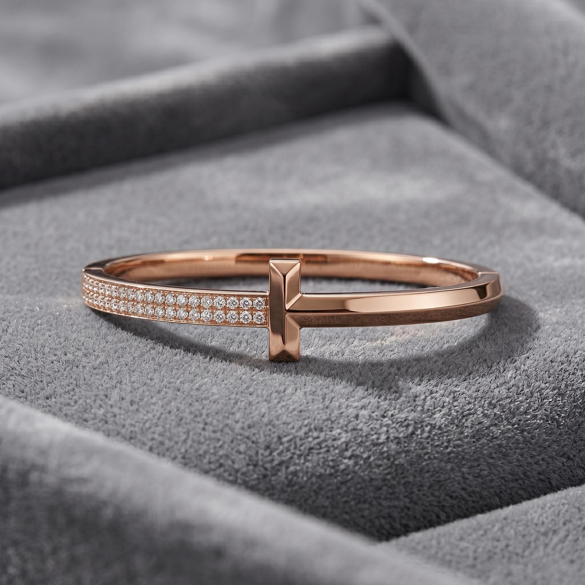 Sterling Silver Moissanite T Bracelet, Minimalist Geometric Hinged Cuff, Anniversary Gift for Him