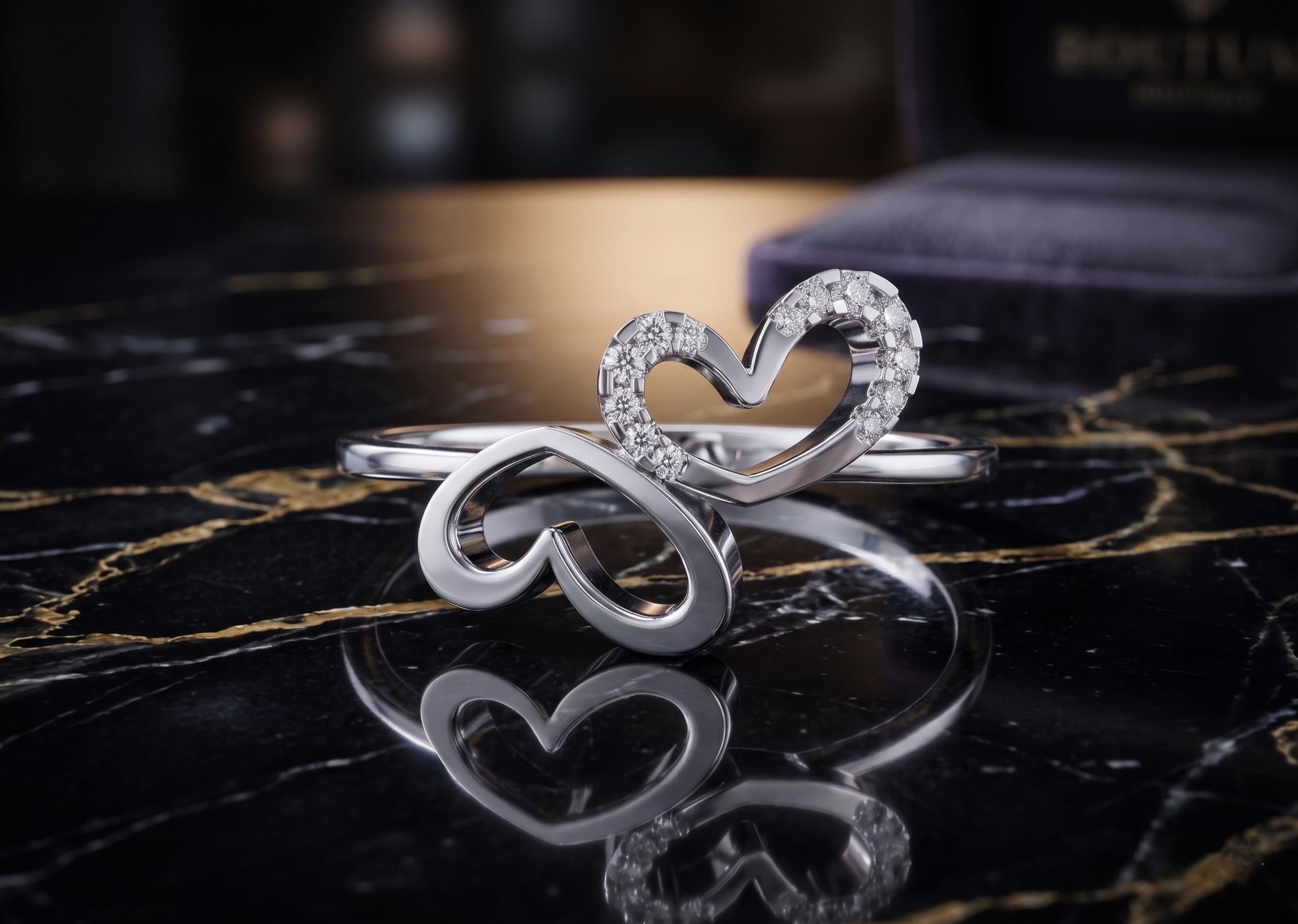 Interlocking Double Heart Moissanite Ring, 14K Solid Rose Gold, Dainty Wedding Promise Ring