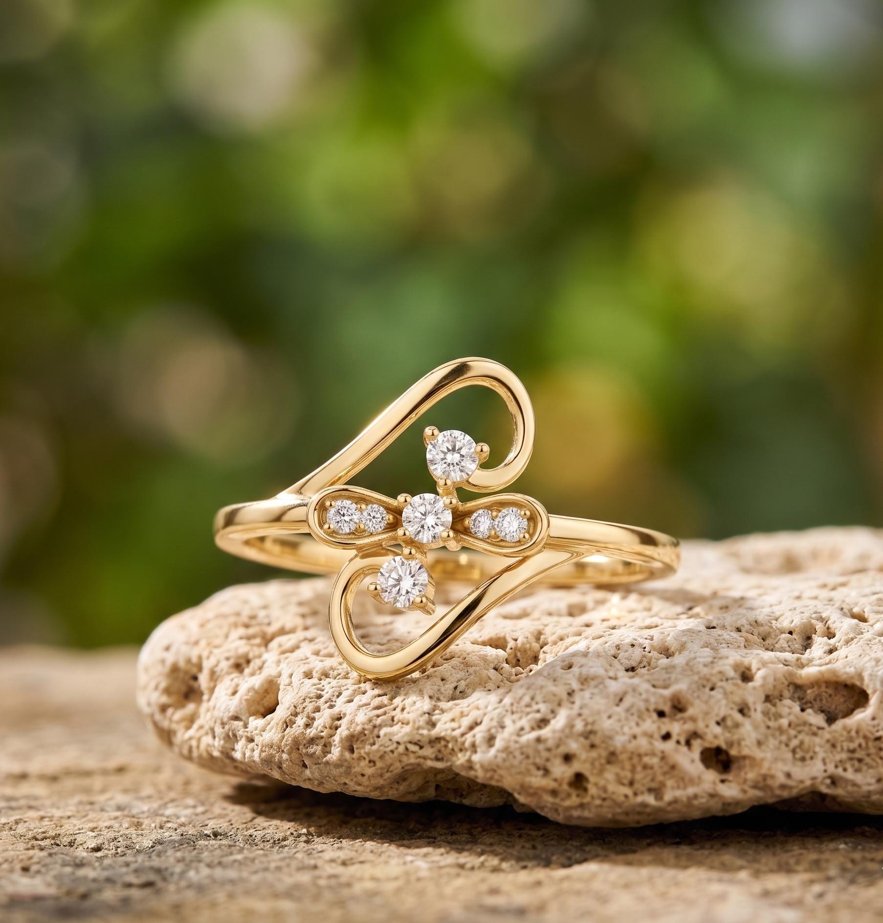Delicate Floral Moissanite Ring, 14K Solid Gold Infinity Swirl Engagement Anniversary Nature Inspired Ring